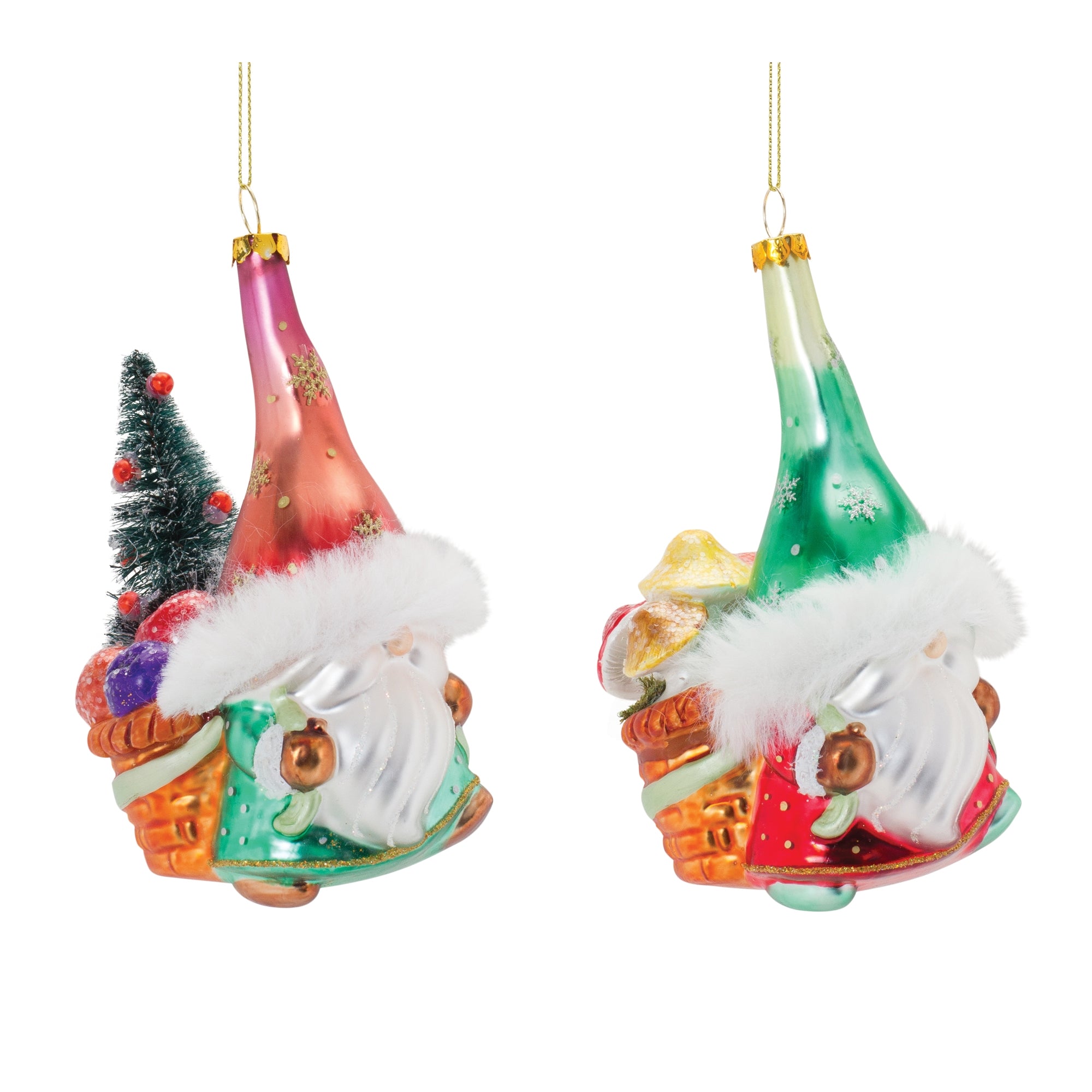 Gnome Ornament (2 Asst) 5.25”H Glass