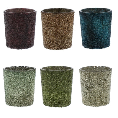 Crystalized Glass Votive - Set of 6, Assorted Colors - 6 colors, Assorted