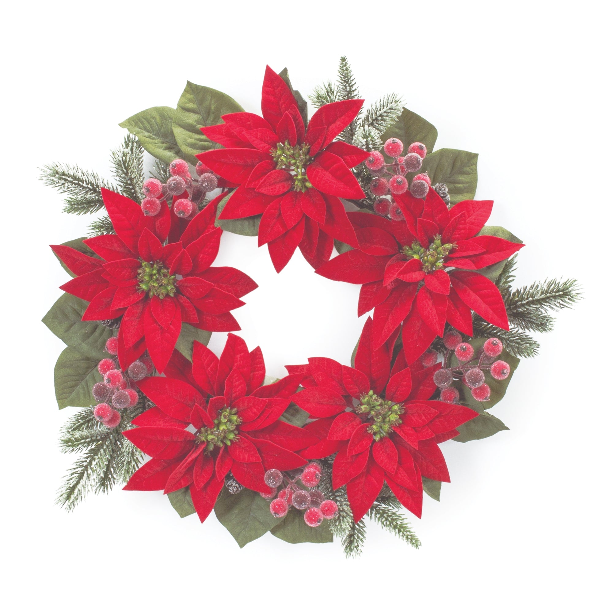 Poinsettia and Pine Wreath 24.5”D Polyester