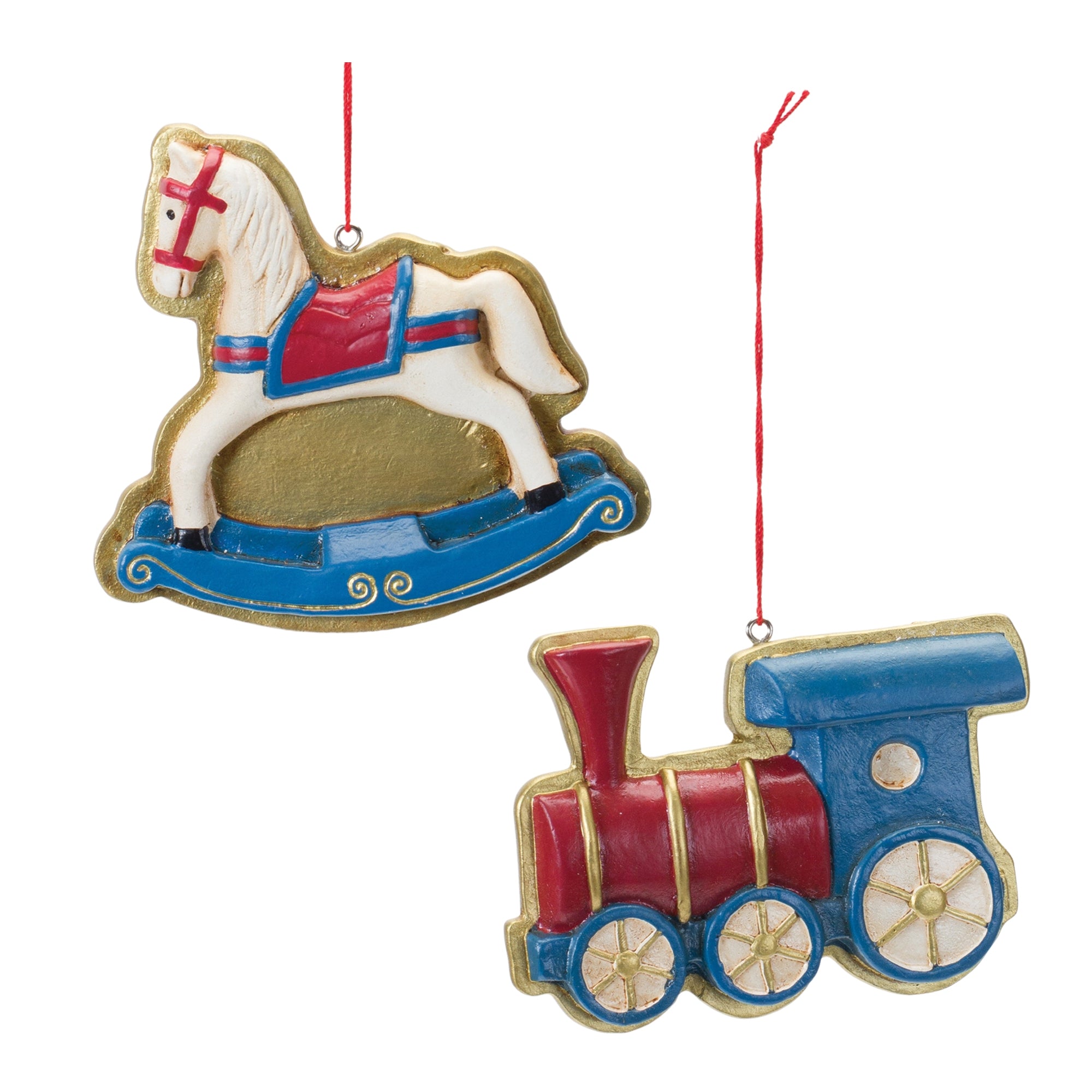 Rocking Horse and Train Ornament (2 Asst) 3.75"L x 3.5"H, 4"L x 2.75"H Paper/Plaster