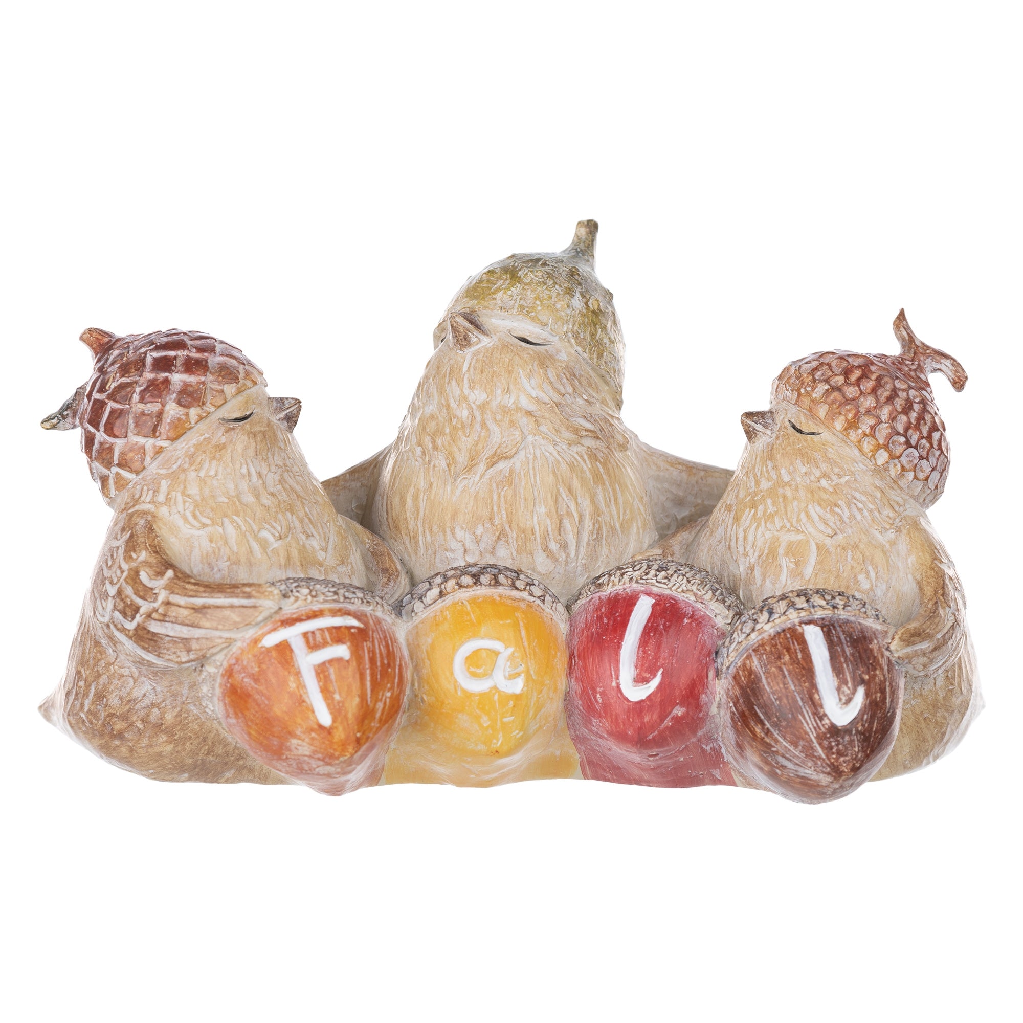 Fall Birds w/Acorn Hats 7"L x 3.75"H Resin