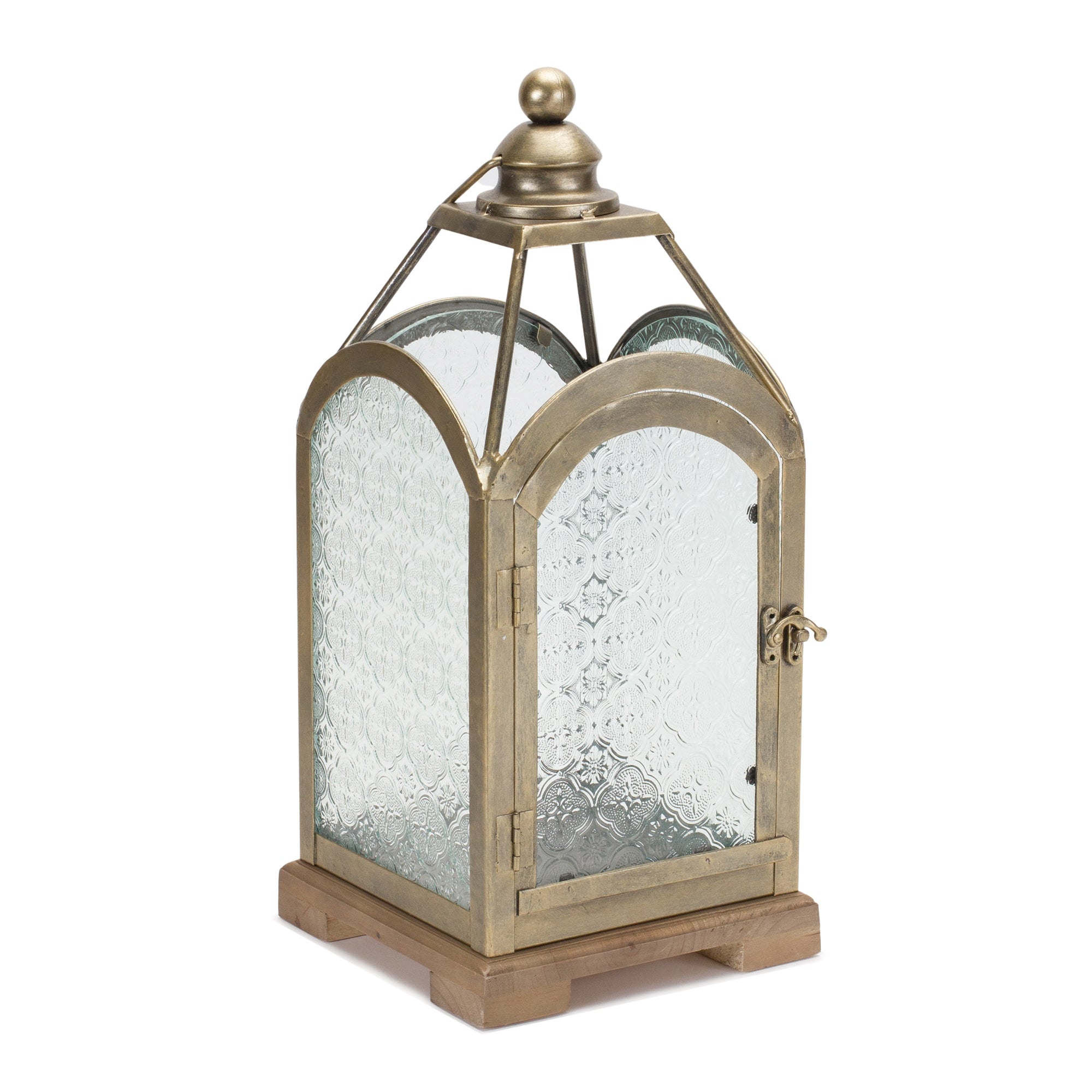 Lantern 16”H Iron/Wood/Glass