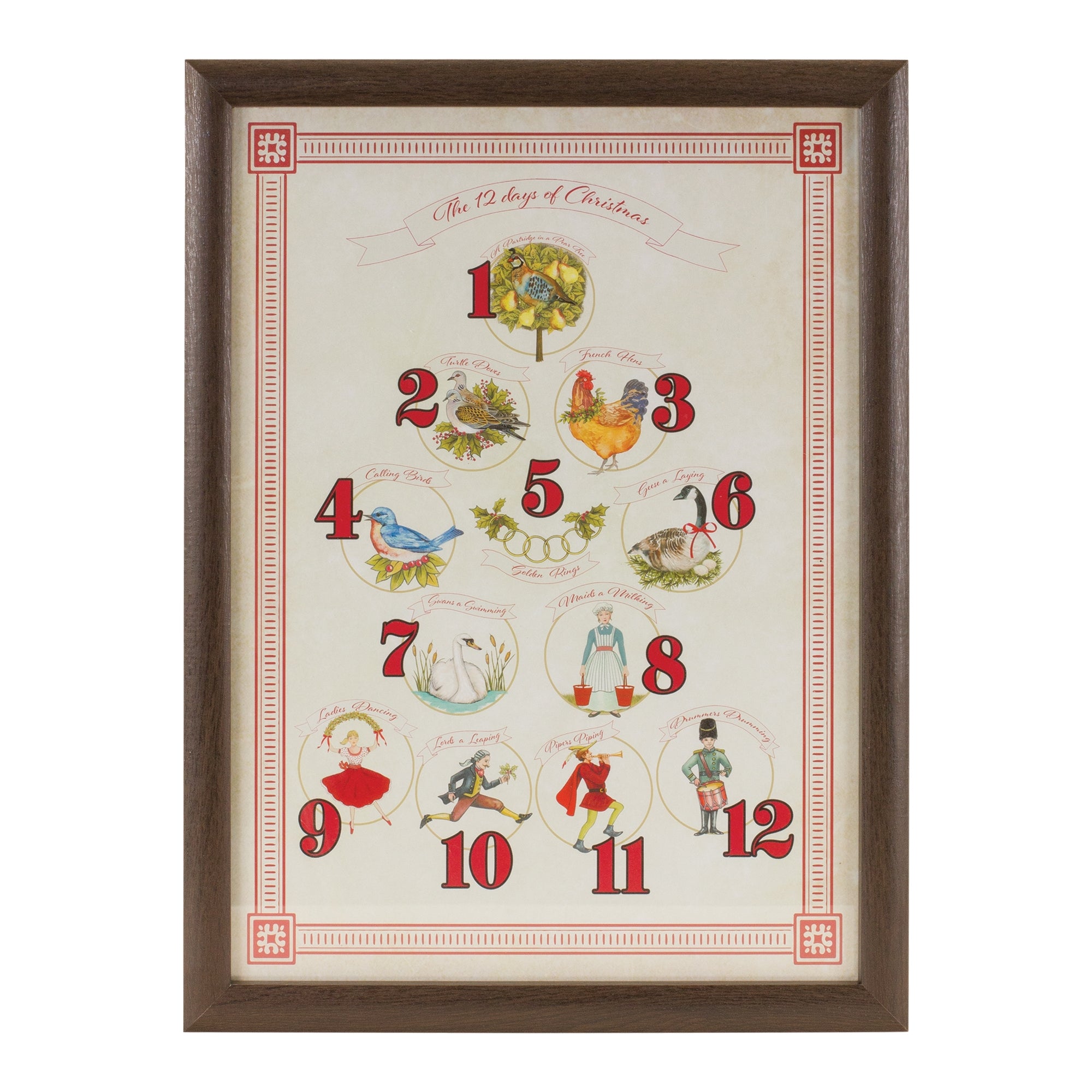 Framed 12 Days Of Christmas 15"L x 20"H Wood/Glass