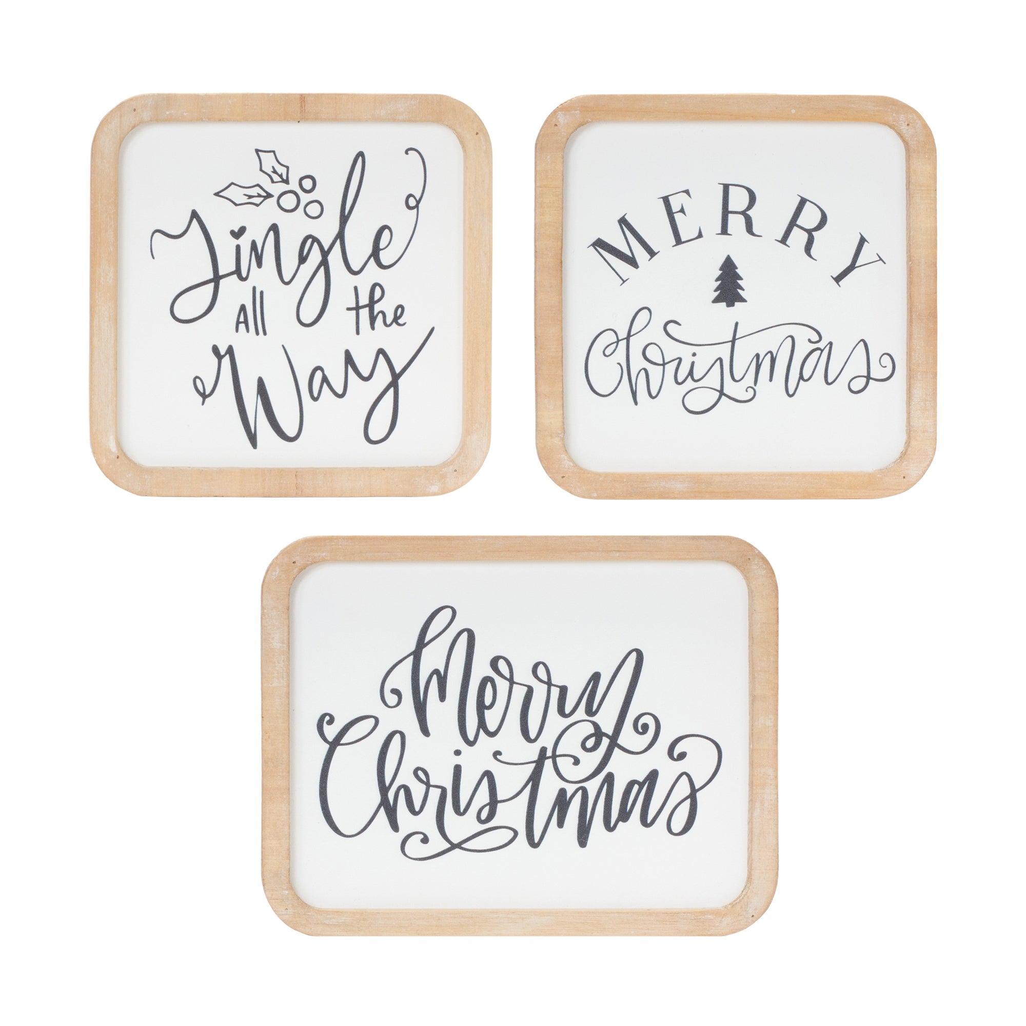 Christmas Plaque (Set of 3) 5"SQ, 5"SQ, 6.5"L x 5"H Wood/Wood