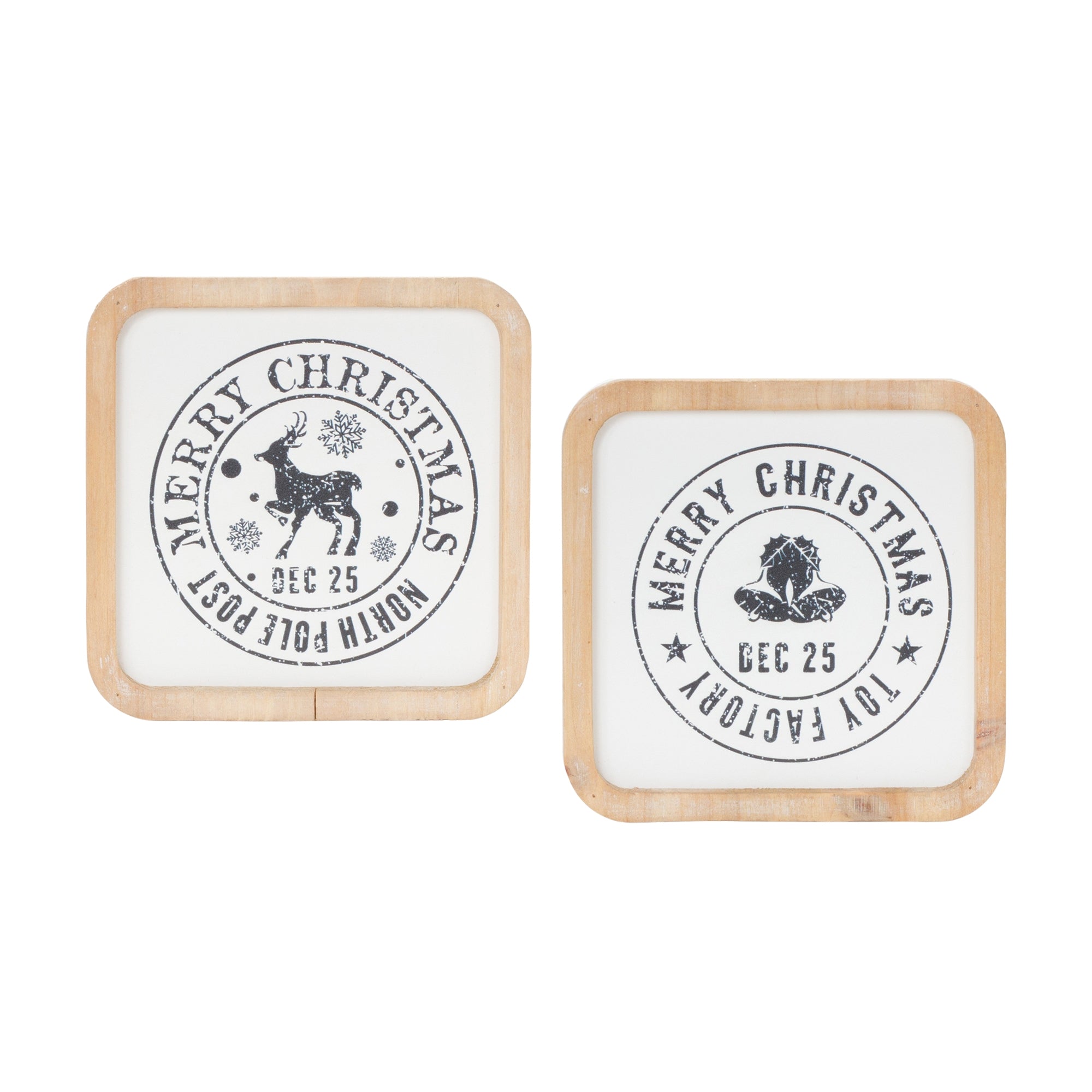 Christmas Mail Stamp Plaque (2 Asst) 5”SQ Wood/Wood