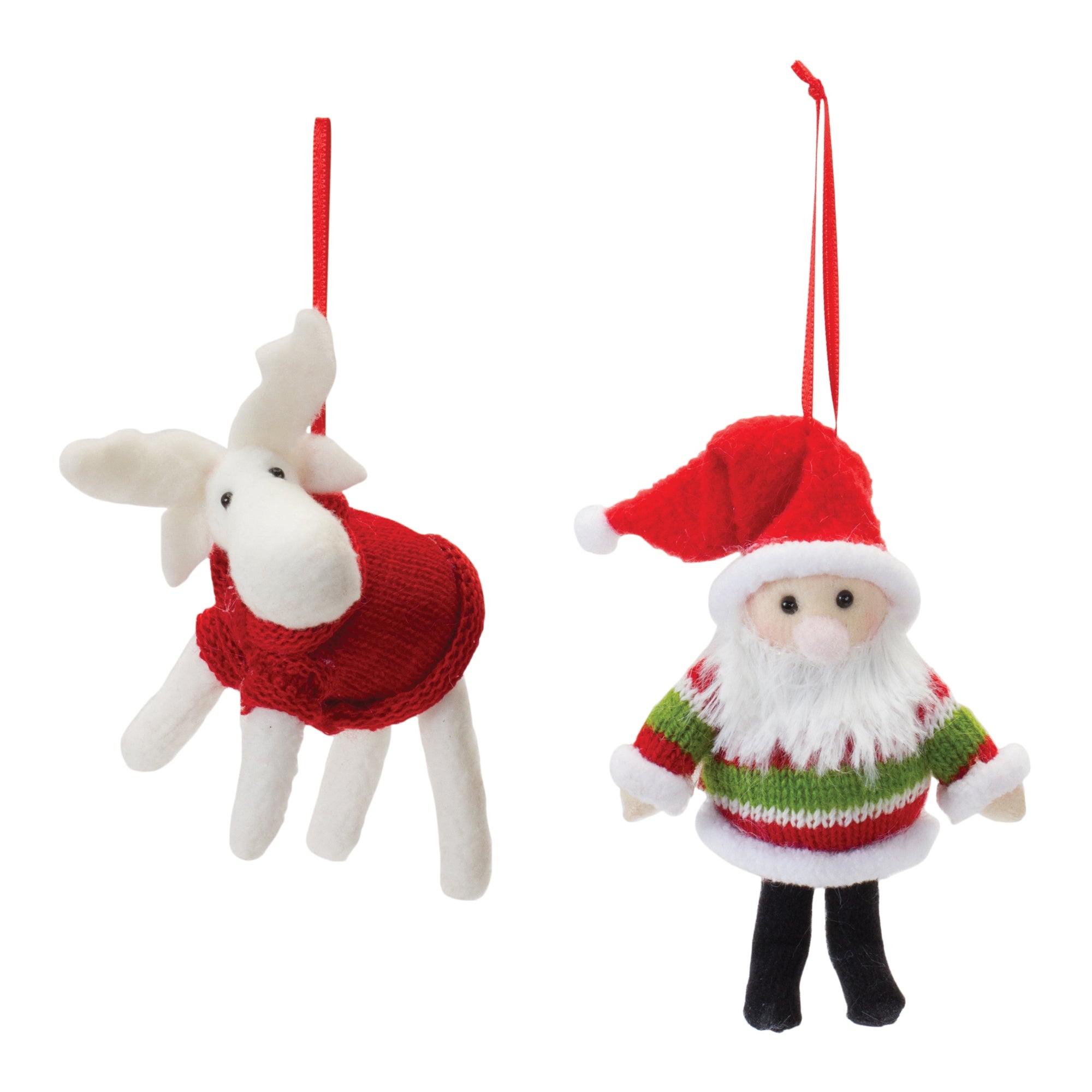 Santa and Moose Ornament (2 Asst) 4.25"H, 5.25"H Foam/Polyester
