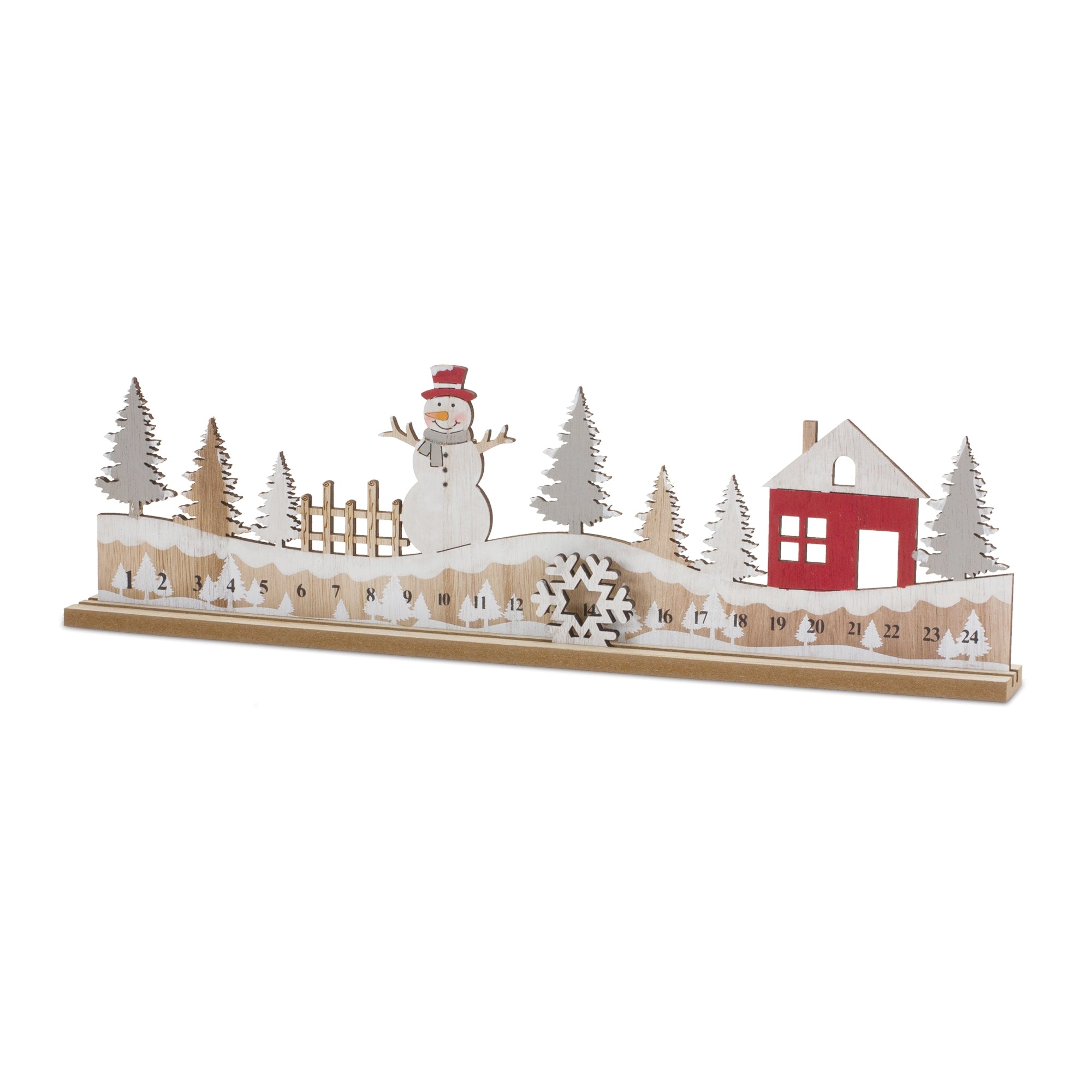 Wood Winter Cabin Christmas Countdown 17.75"L