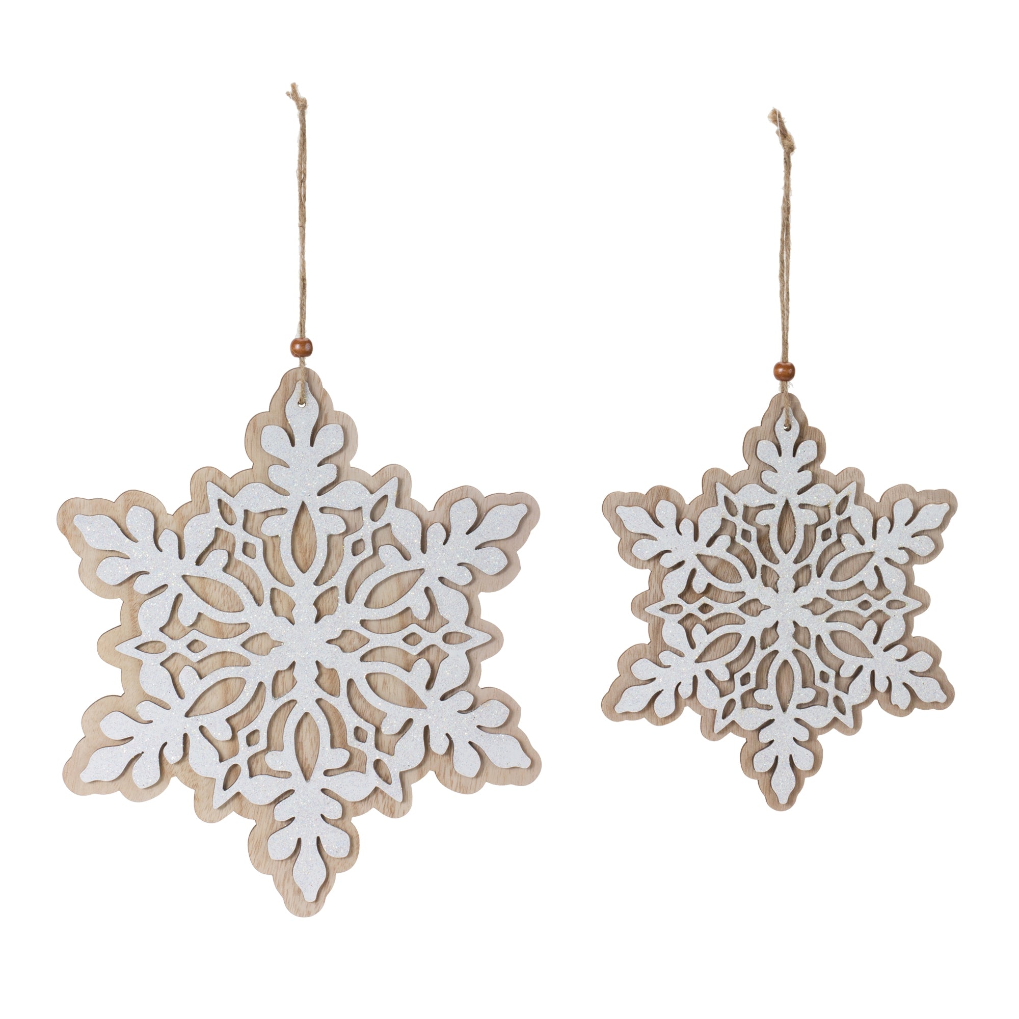 Snowflake Ornament (Set of 2) 7"H, 9"H Wood