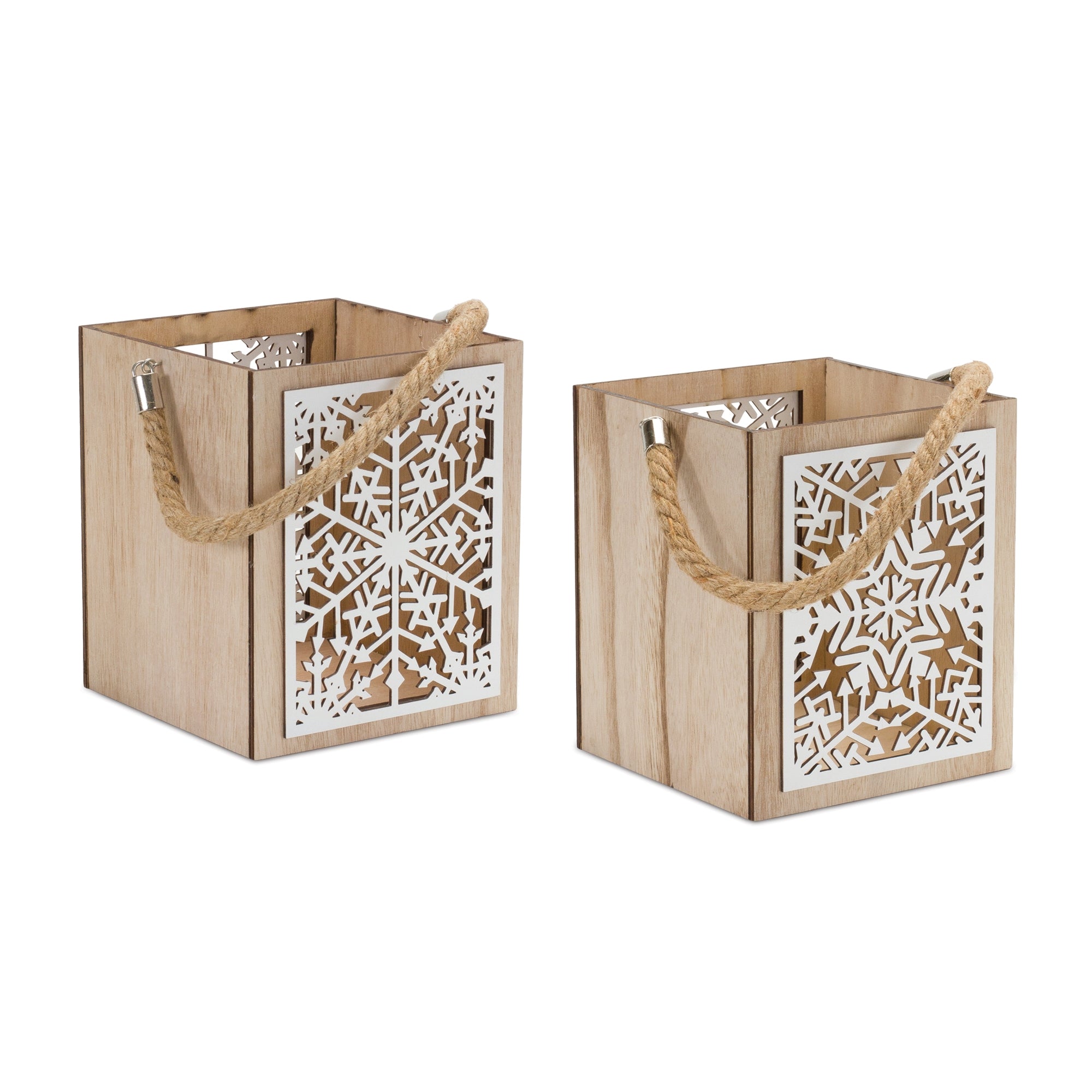 Snowflake Lantern (2 Asst) 14”H Wood