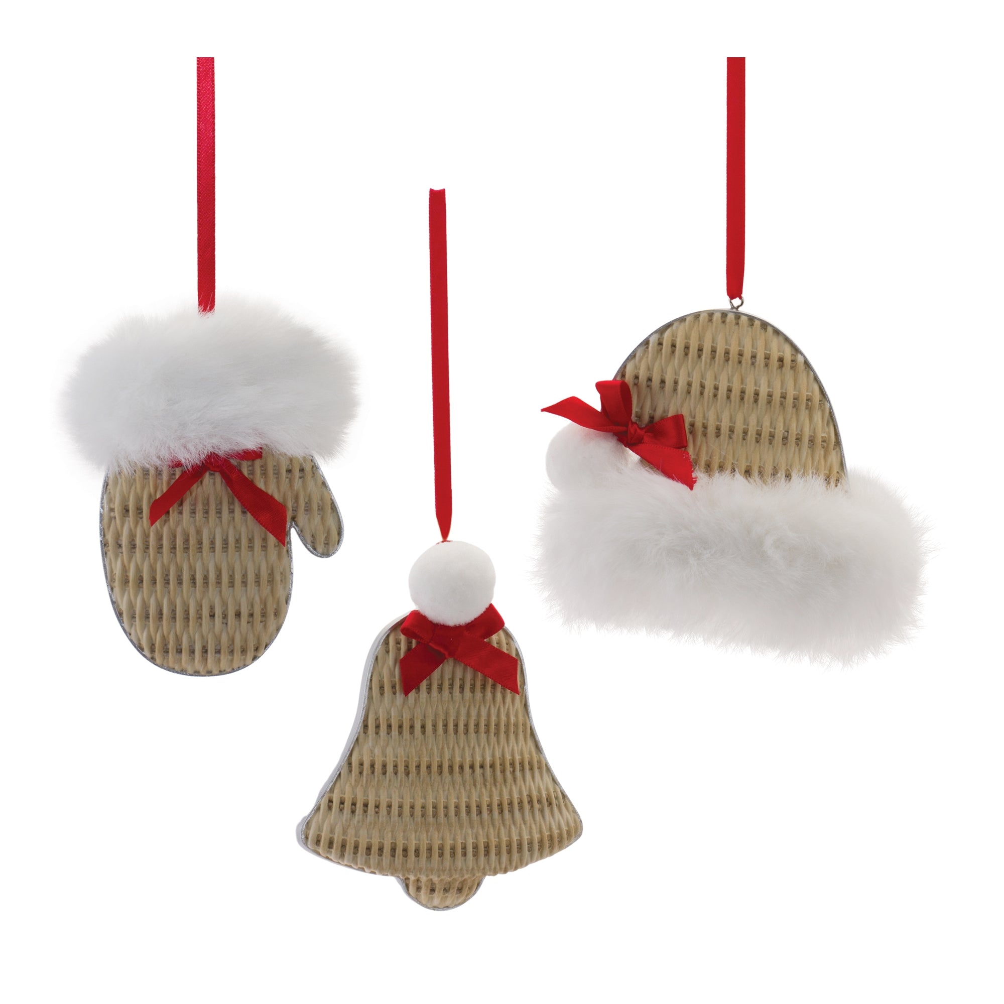 Mitten/Hat/Bell Ornament (3 Asst) 3.5"H, 4"H, 4.25"H Resin