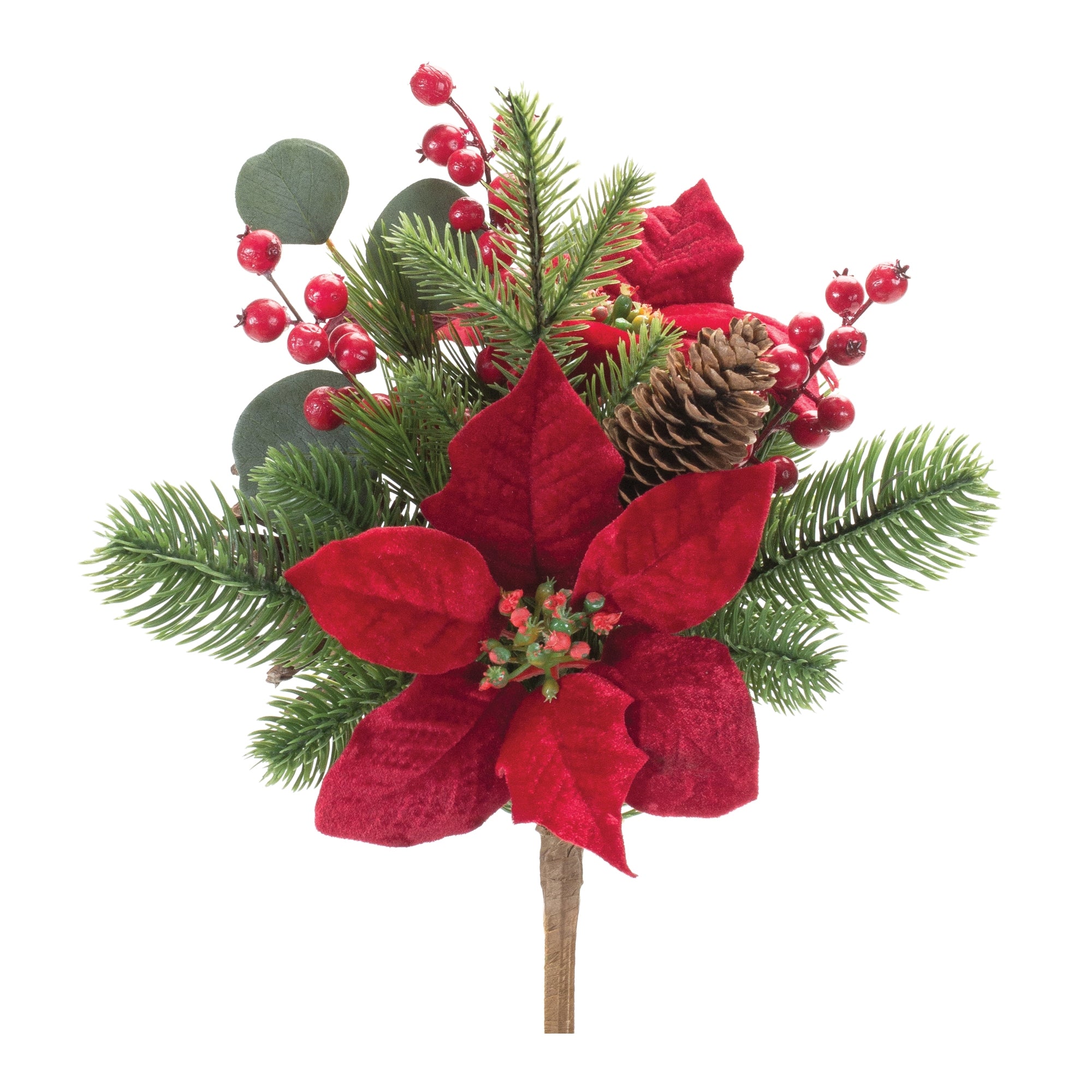 Poinsettia & Pine Bush 16”H Polyester