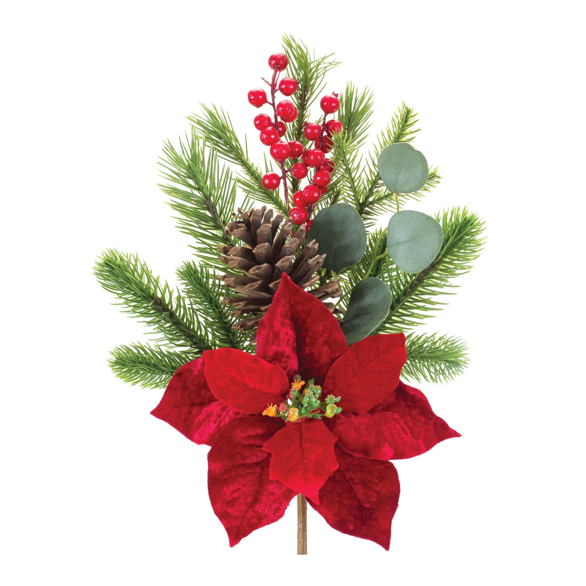 Poinsettia & Pine Spray 18.5”H Polyester