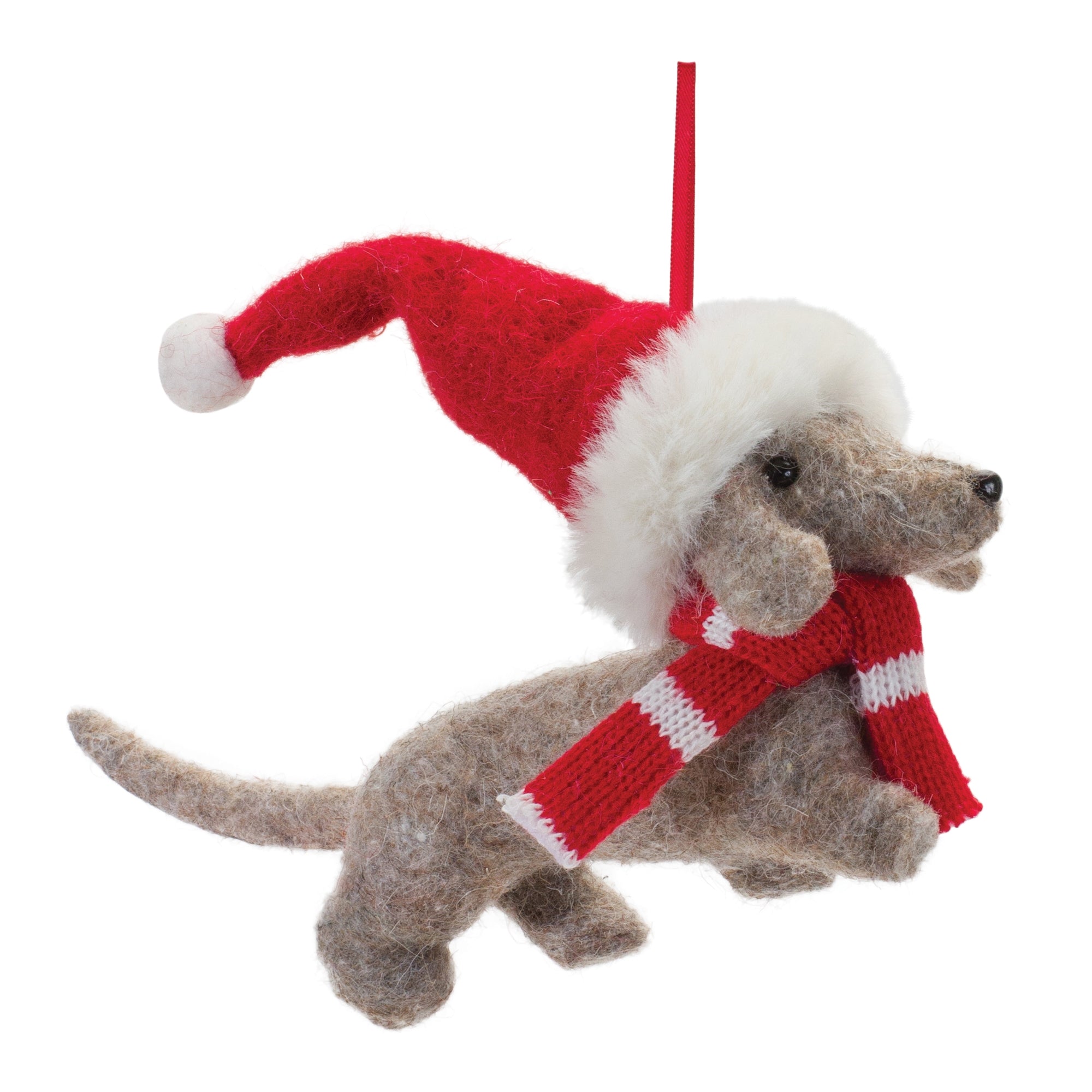 Dog w/Santa Hat 8"L x 4.5"H Fabric