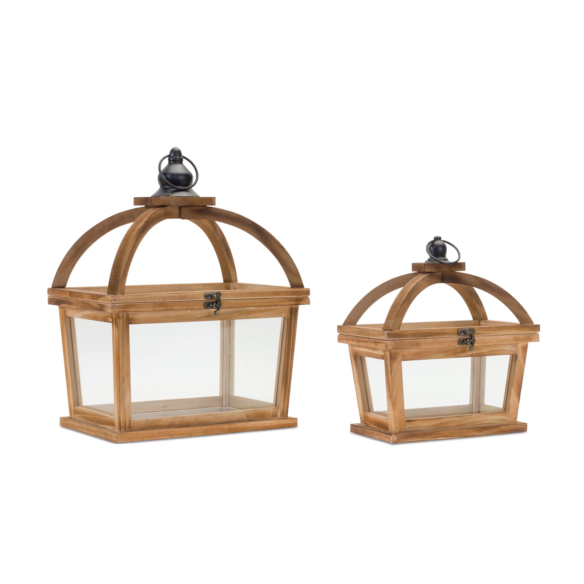Lantern (Set of 2) 9.5"L x 11"H, 12.25"L x 16"H Wood/Glass