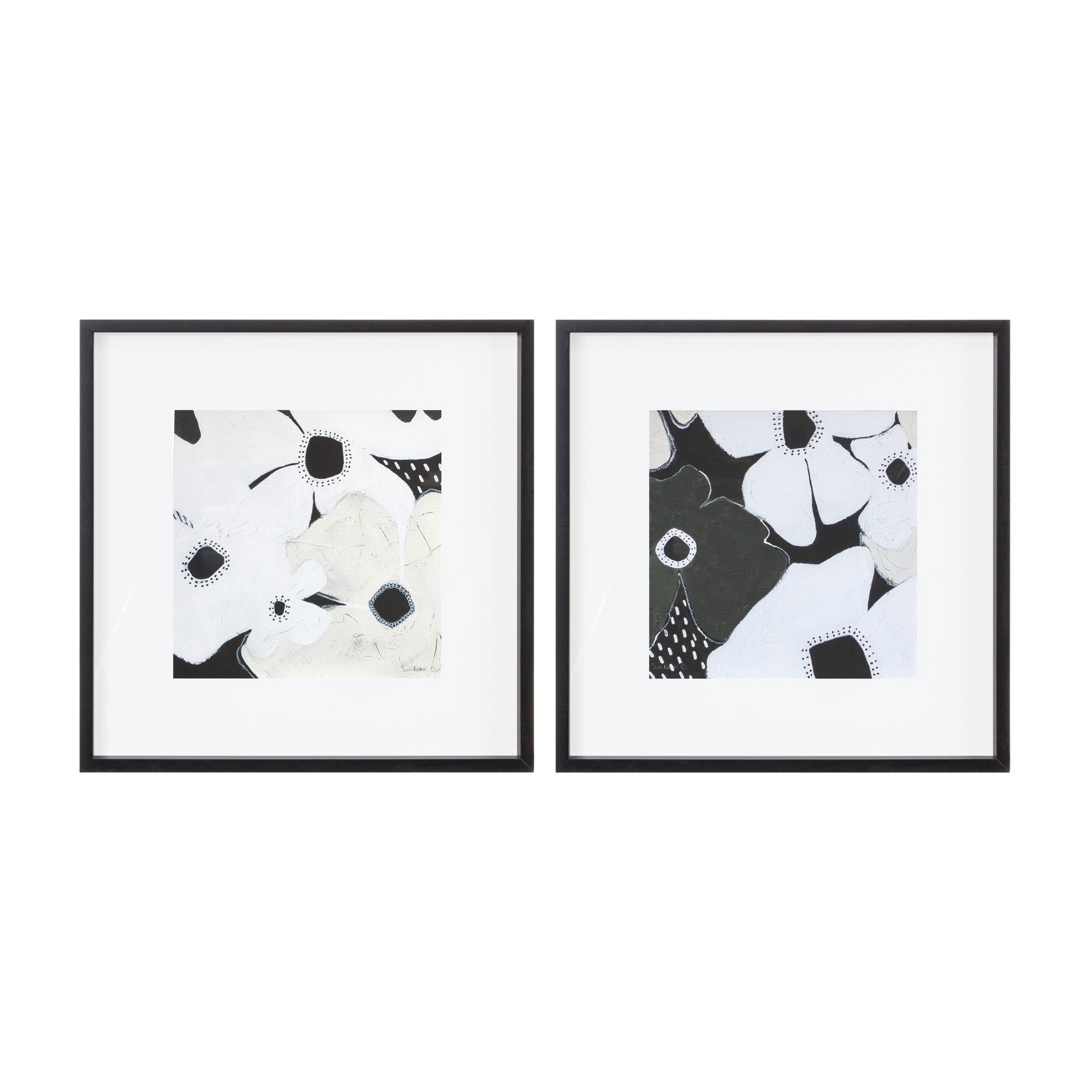 Framed Floral Print (2 Asst) 19”SQ Wood/Glass