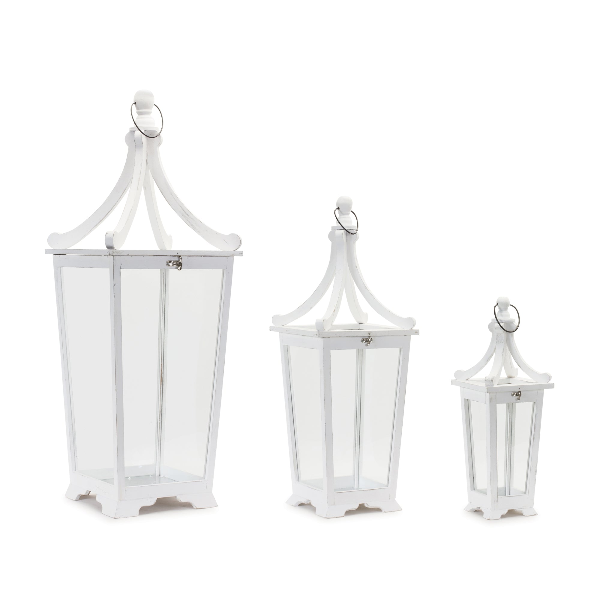 Lantern (Set of 3) 7.25"L x 20.5"H, 10.5"L x 30"H, 14"L x 39.5"H Wood/Glass
