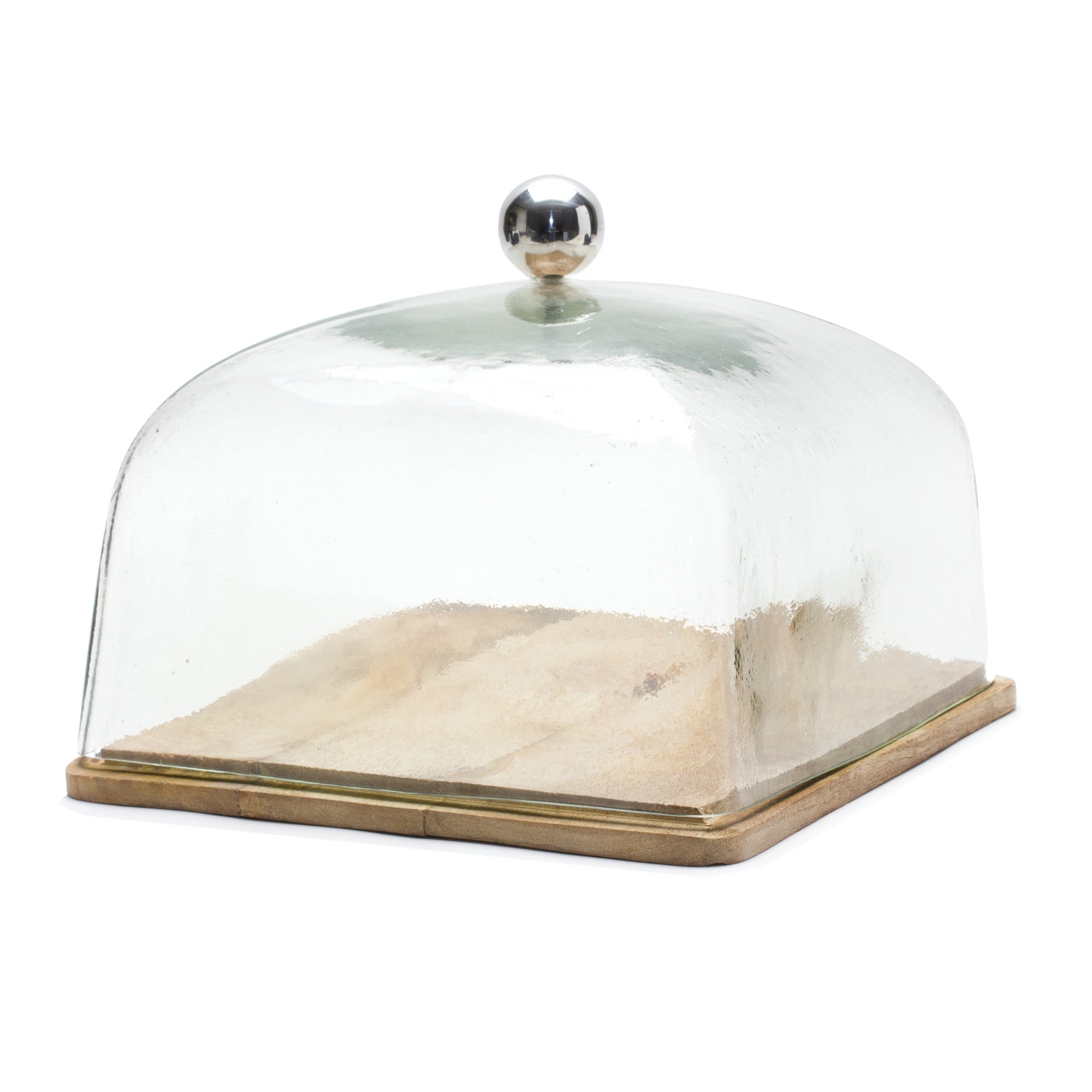 Dome on Plate Stand 10.25"SQ x 8.5"H Wood/Glass