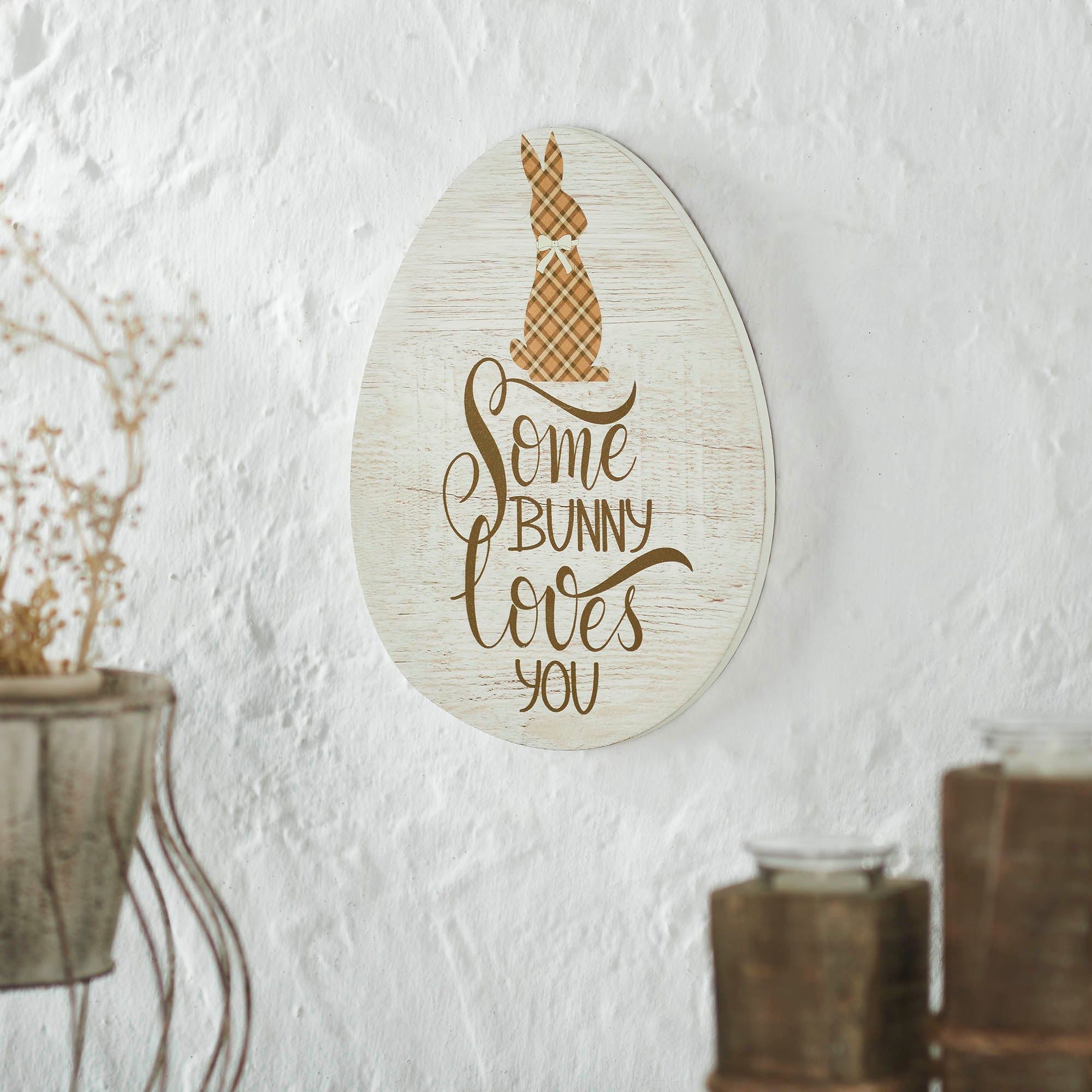 Bunny Hop Some Bunny Loves You Egg MDF Wall Sign
