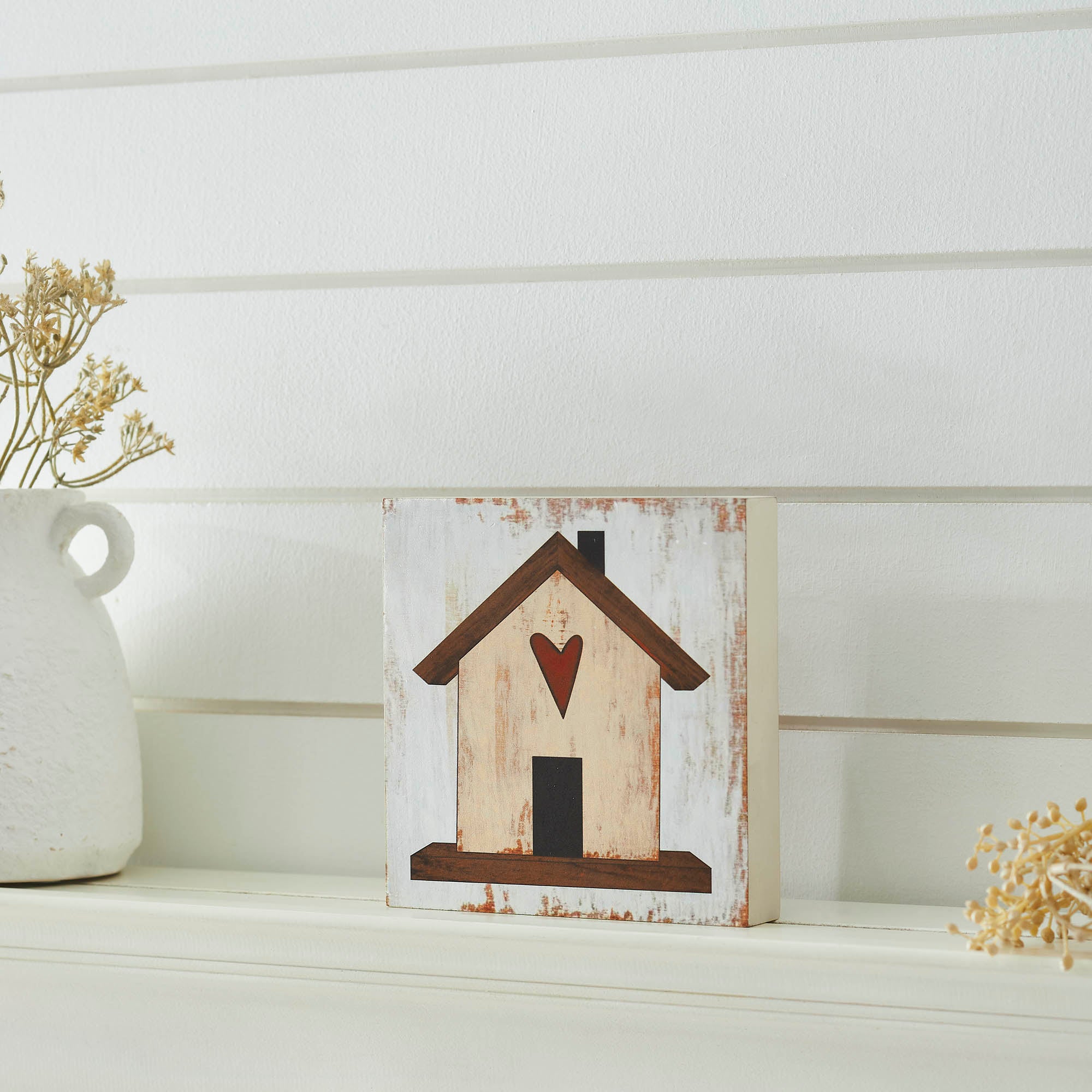 Spring In Bloom Home w/ Red Heart MDF Block Sign