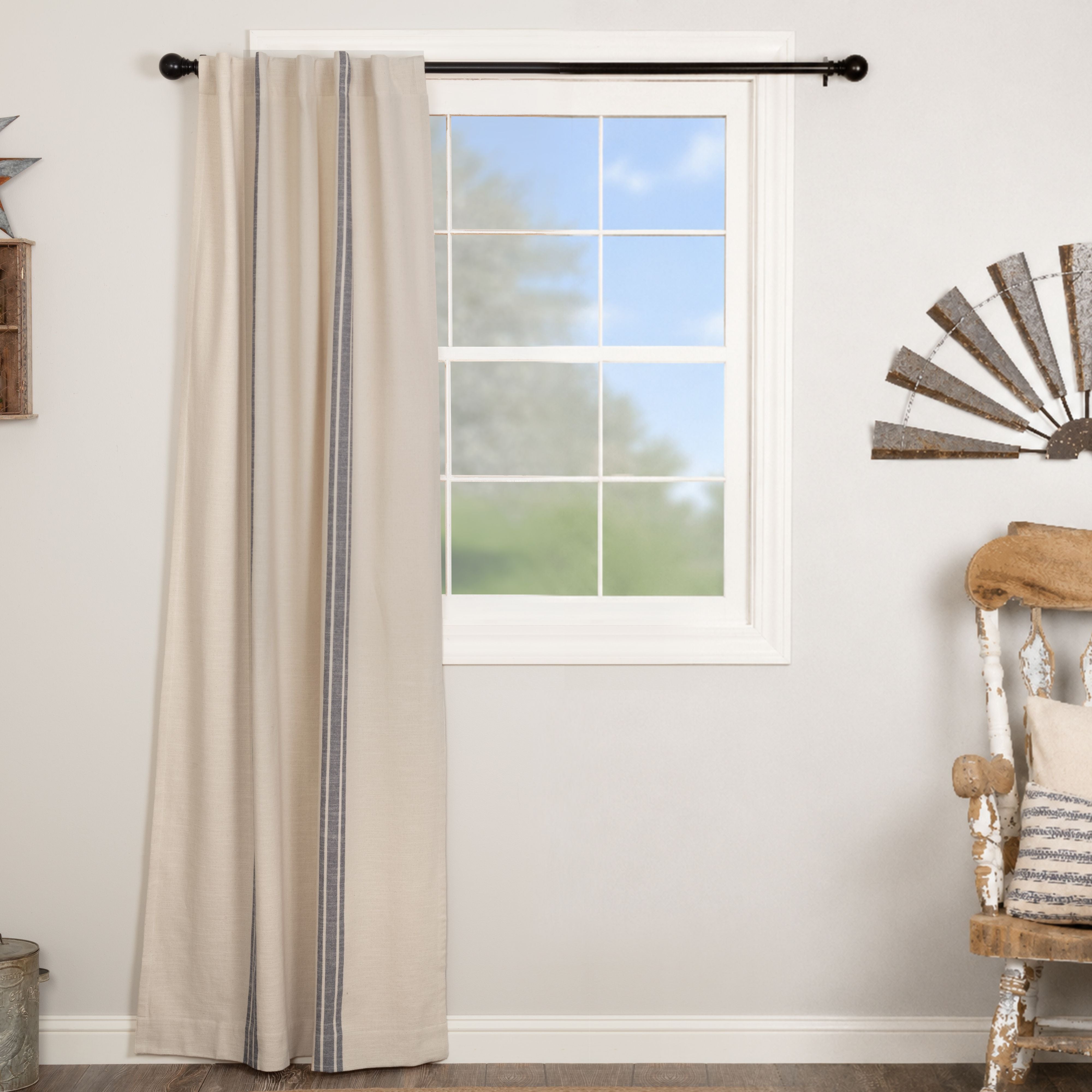 Market Place Blue Grain Sack Stripe Blackout Panel 84Lx40W