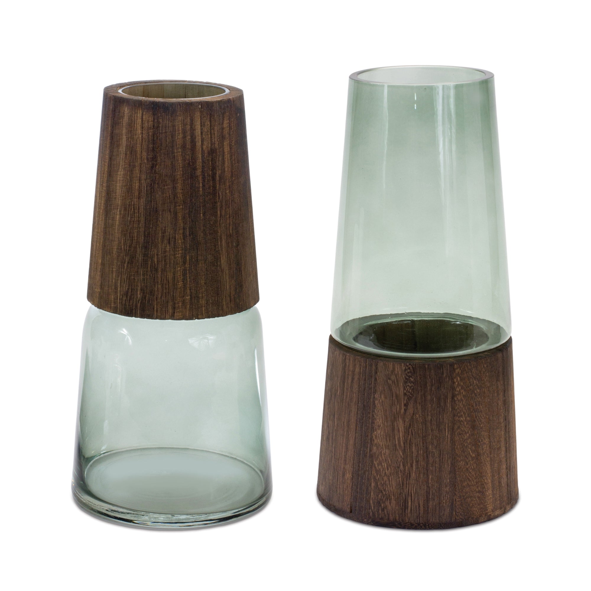 Vase (2 Asst) 5.5"D x 11"H, 5.5"D x 11"H Glass/Wood
