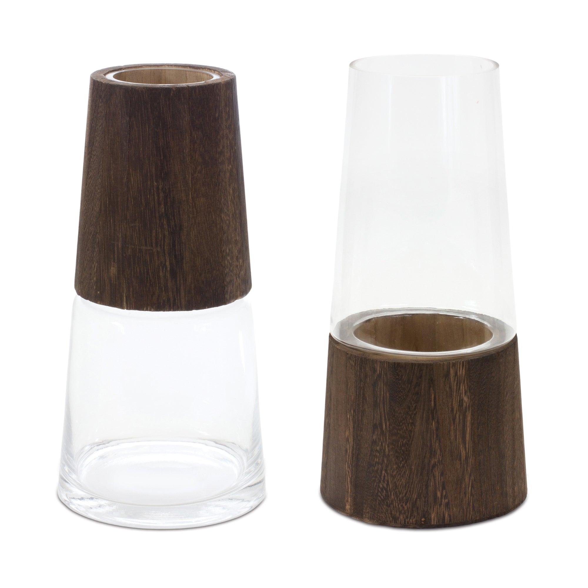 Vase (2 Asst) 5.5"D x 11"H, 5.5"D x 11"H Glass/Wood