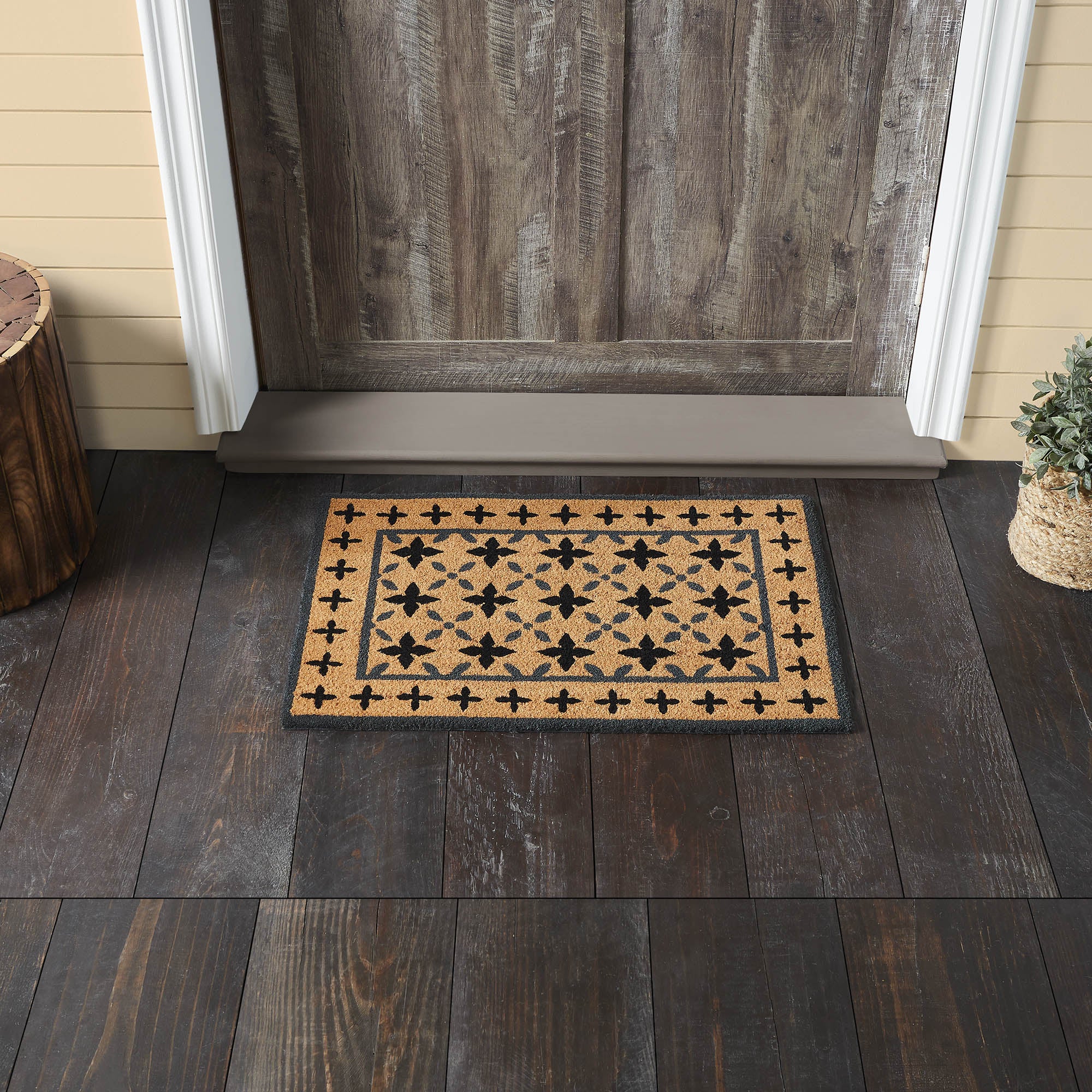 Charleston Mosaic Black Grey Coir Rug Rect 20x30