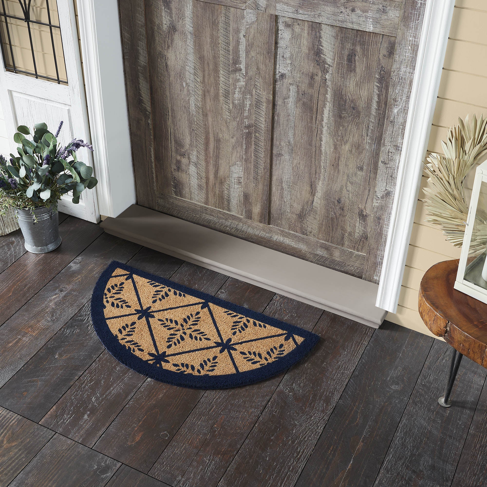 Charleston Mosaic Blue Coir Rug Half Circle 16.5x33