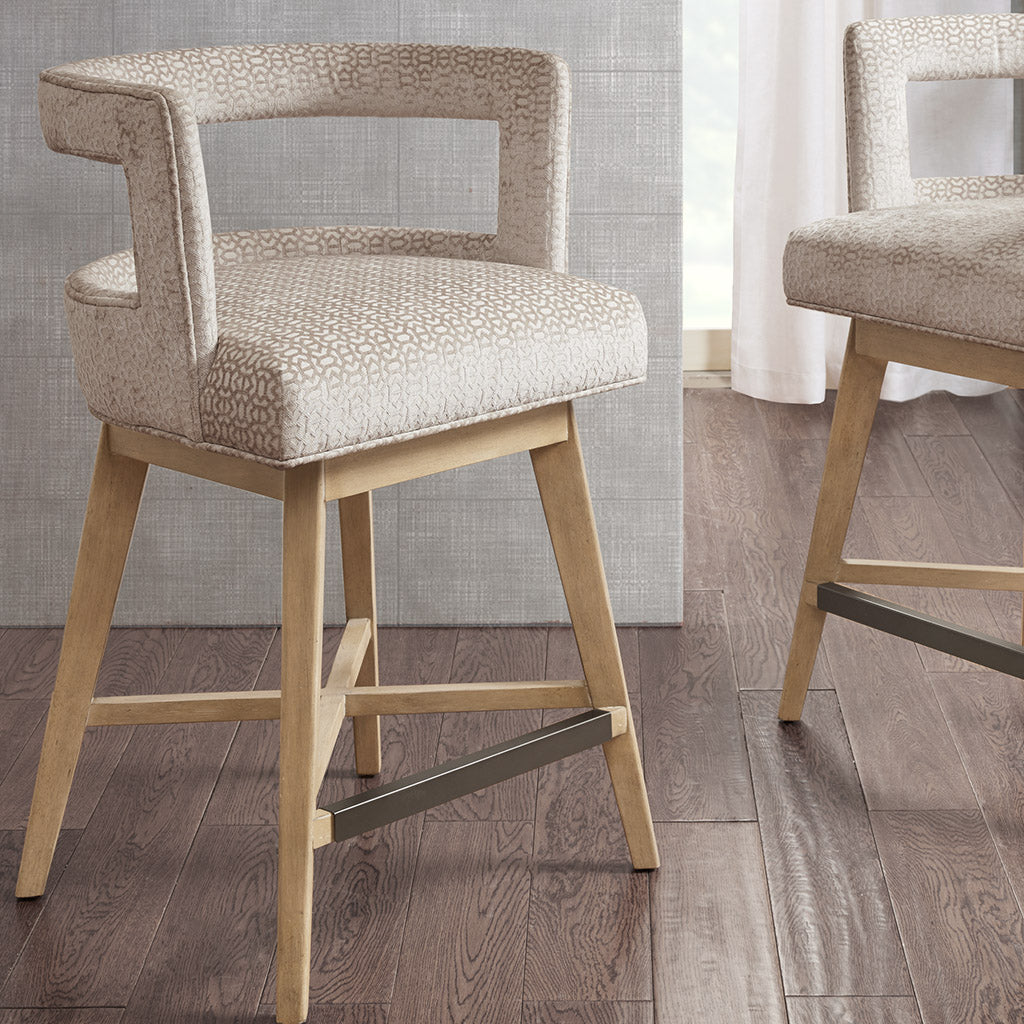 Glenwood High Wingback Button Tufted Upholstered 27" Swivel Counter Stool with Nailhead Accent
