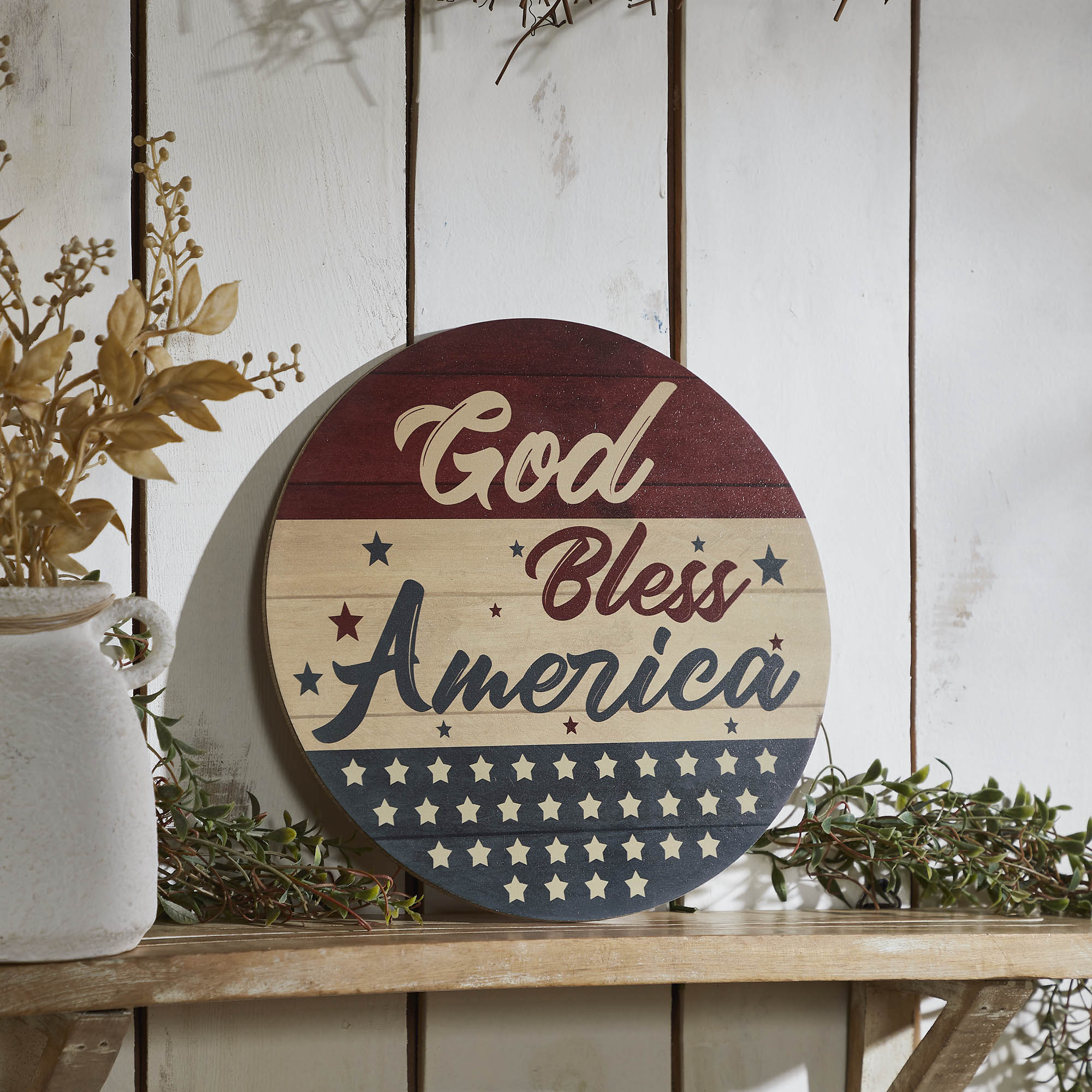 God Bless America Round MDF Wall Hanging Diameter