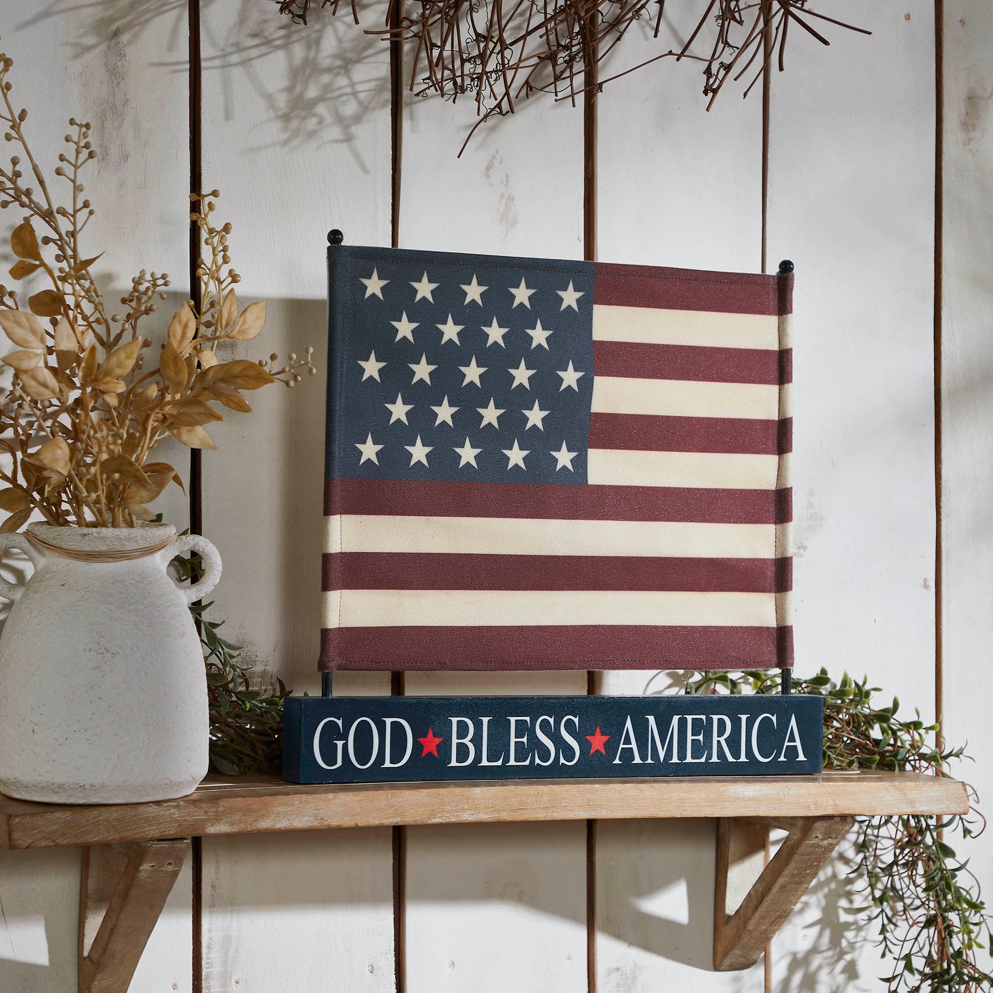 Canvas American Flag on Blue GBA MDF Base Decor