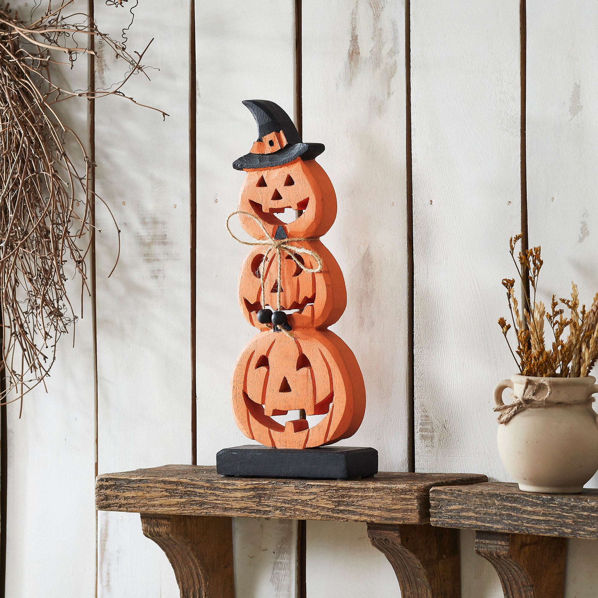 Stacked Wooden Jack O Lantern Tall Rustic Farmhouse Halloween Fall Decor