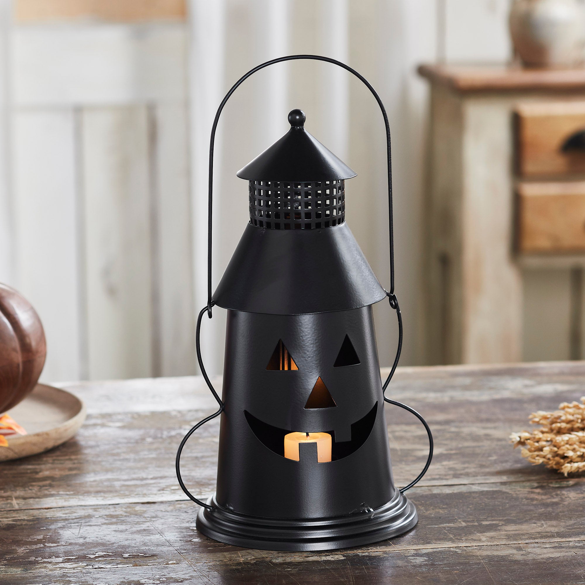 Black Halloween Spooky Decorative Metal Lantern Tealight & Votive Candle Holder Indoor Tabletop Accent Decor Tall