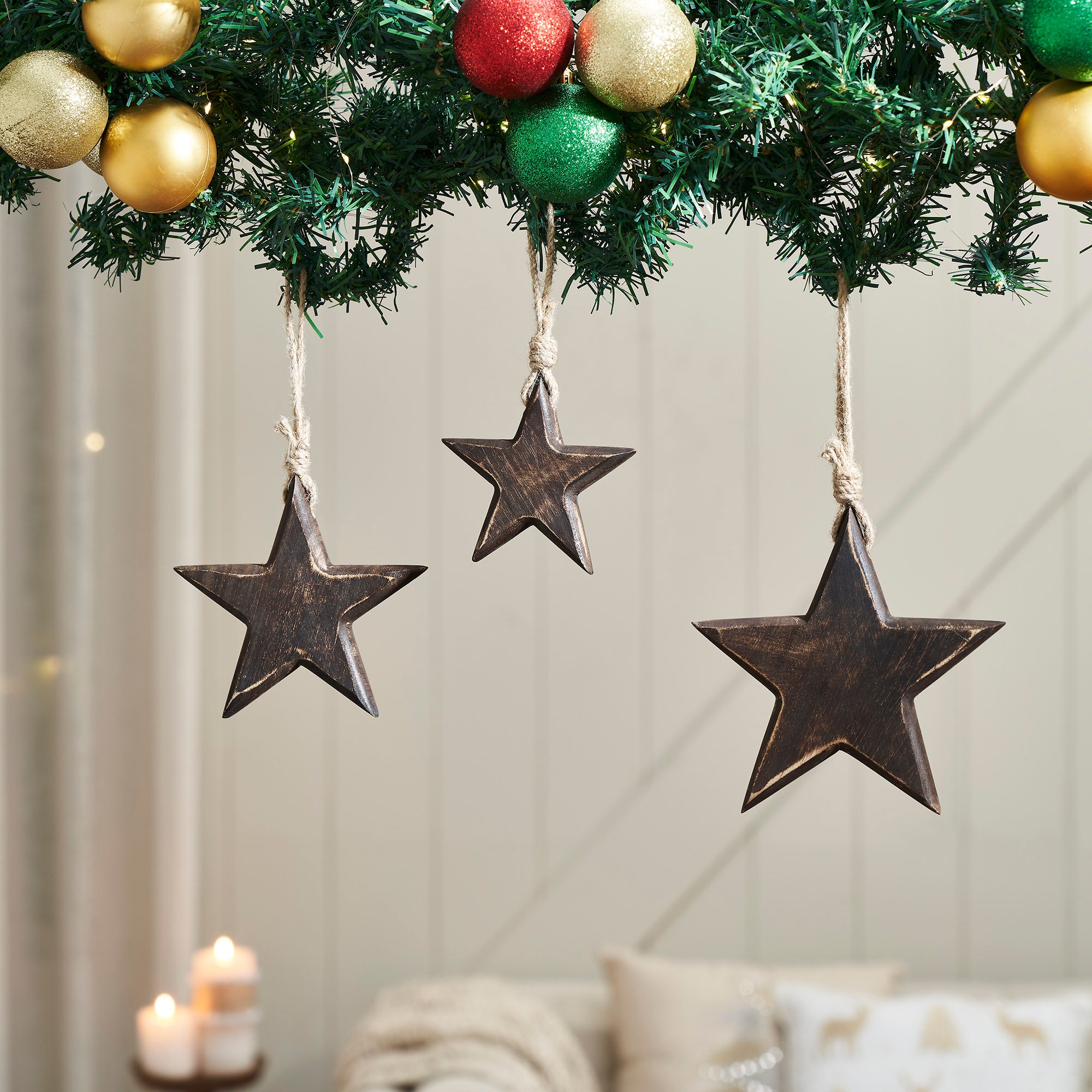 Dark Wooden Star Ornament Set of 3- 4/5/