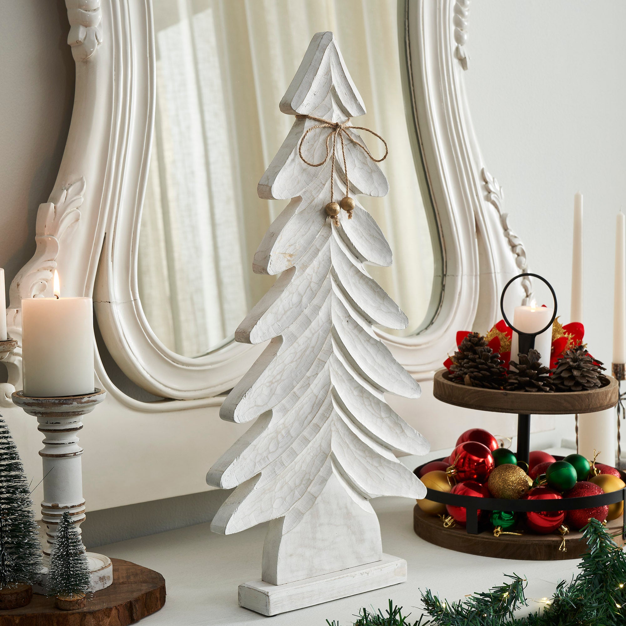 All is Calm Distressed White Wooden Tree 24x12x2