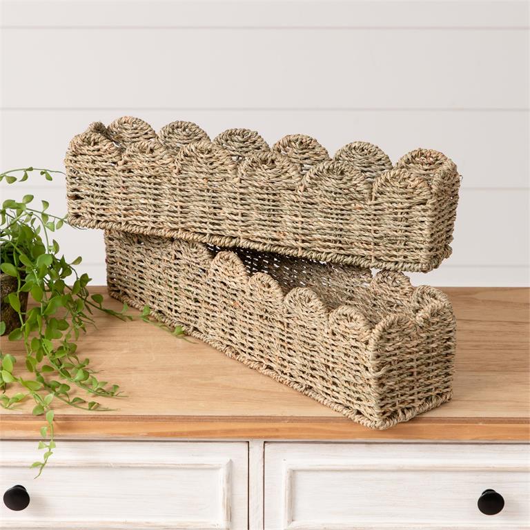 Scalloped Edge Seagrass Baskets, Lg