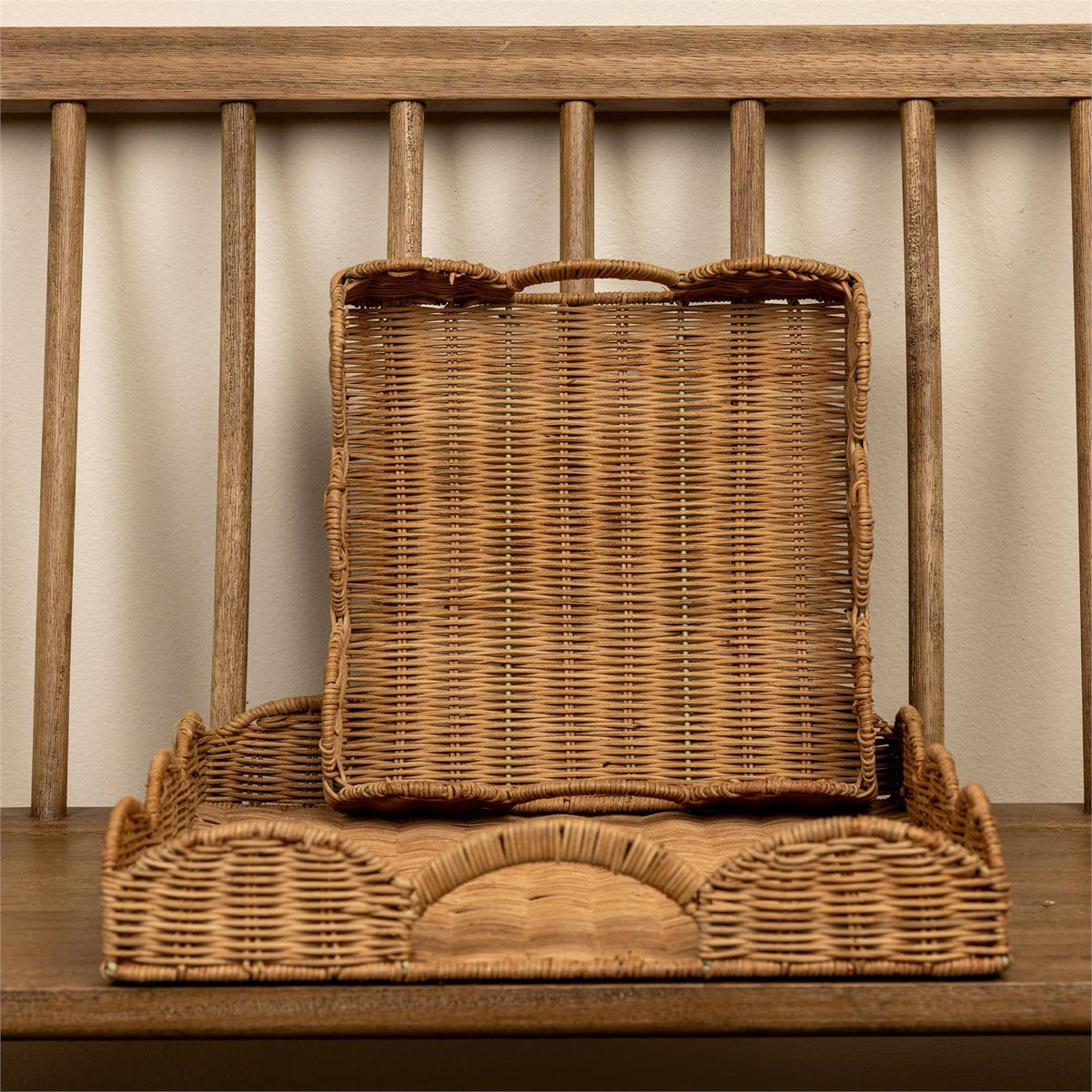Rattan Scalloped Trays (S/2)