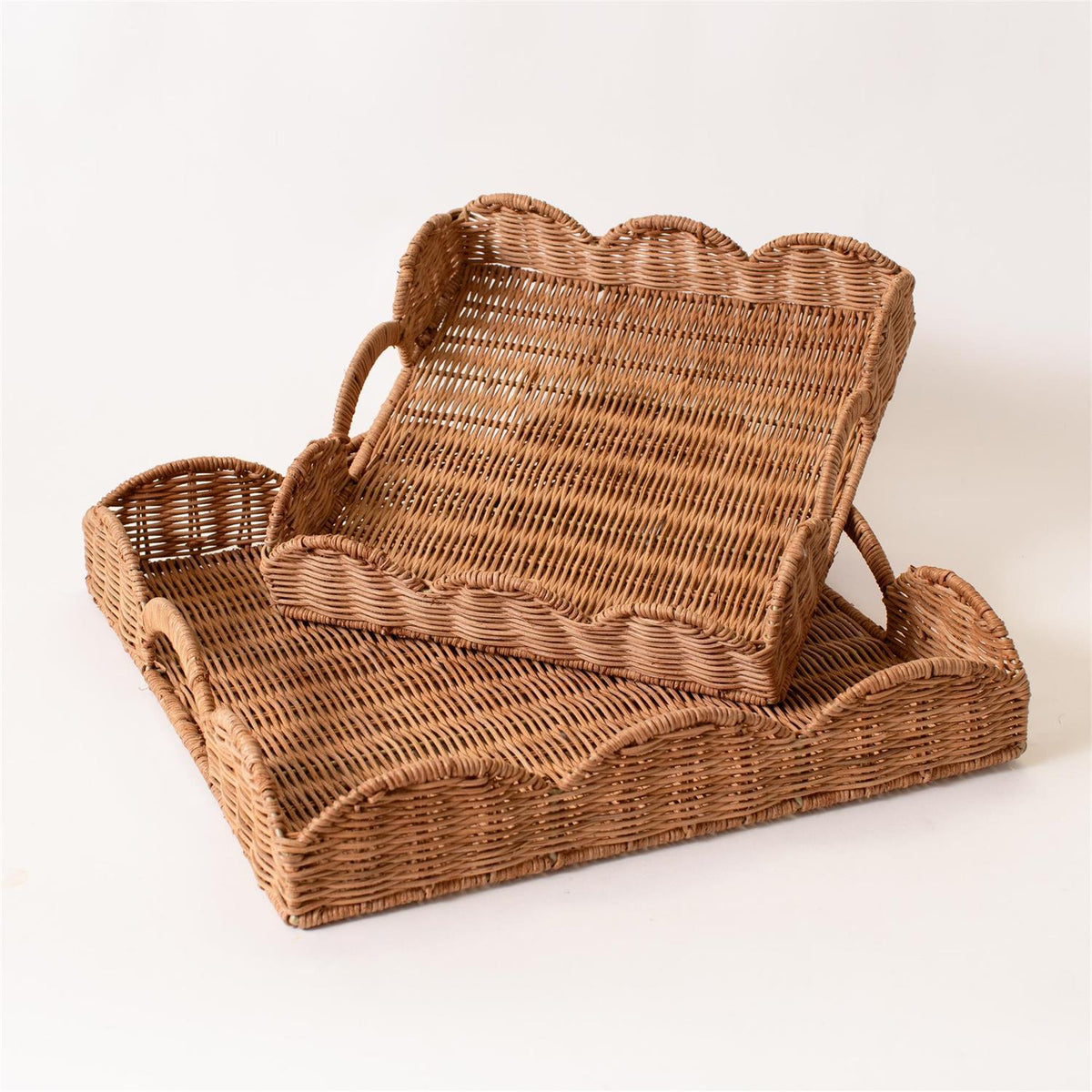 Rattan Scalloped Trays (S/2)