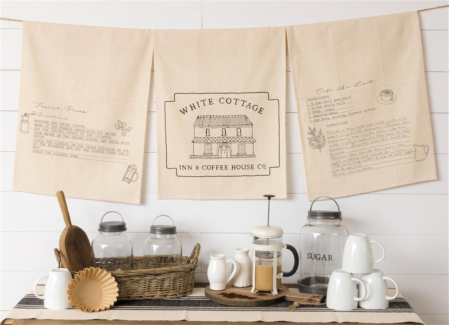 White Cottage Coffee Tea Towels