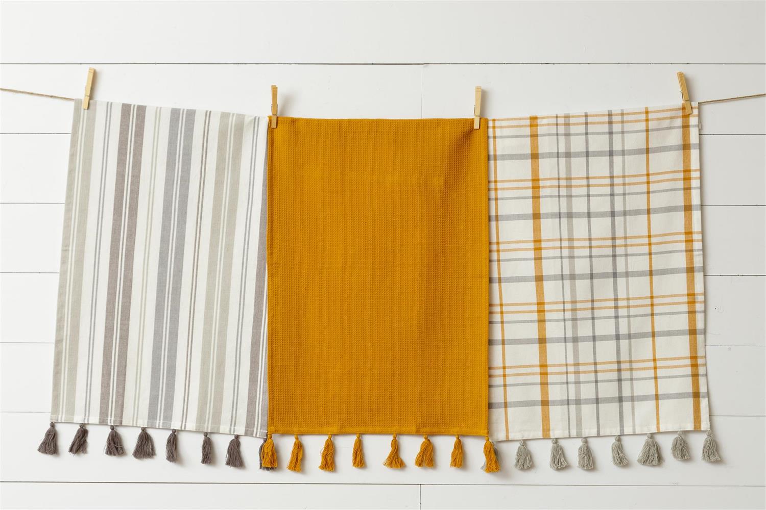 Gray And Mustard Yellow Tea Towels