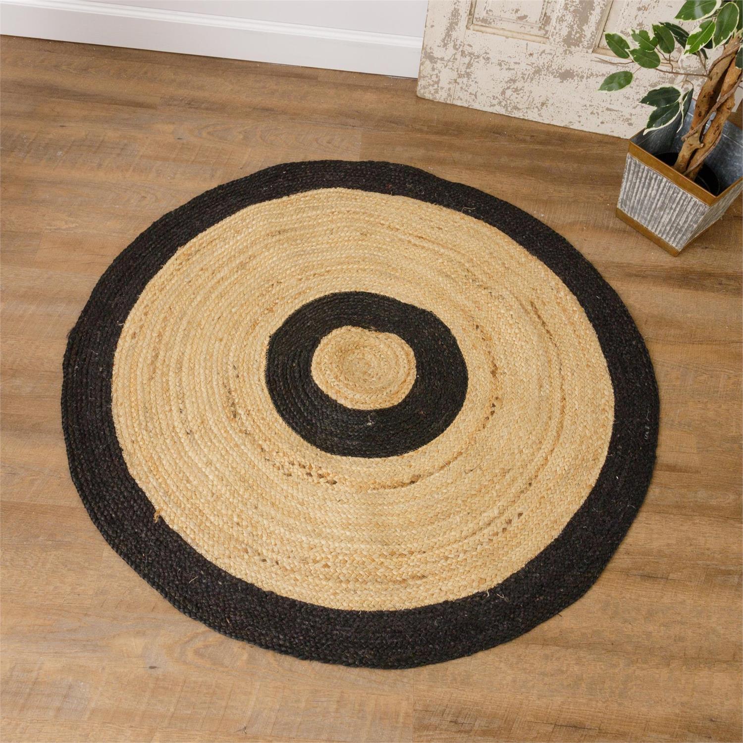Round Jute Rug With Black Stripe