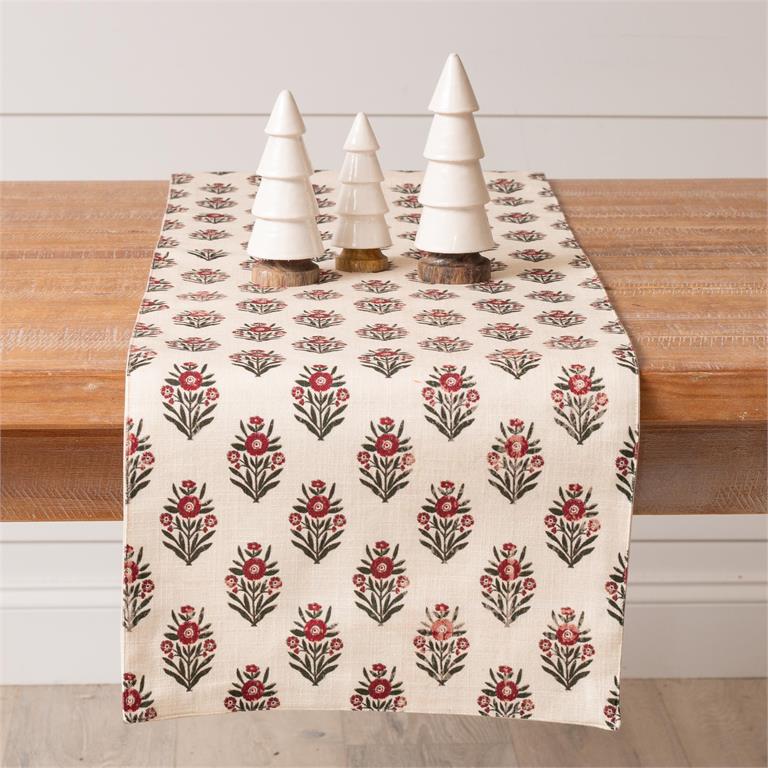 Red Block Print Silhouette Table Runner