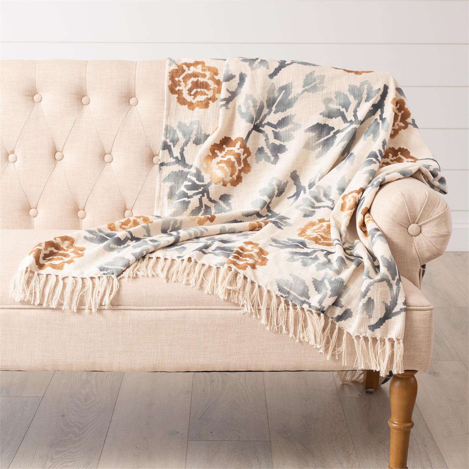 Blue Floral Motif Throw