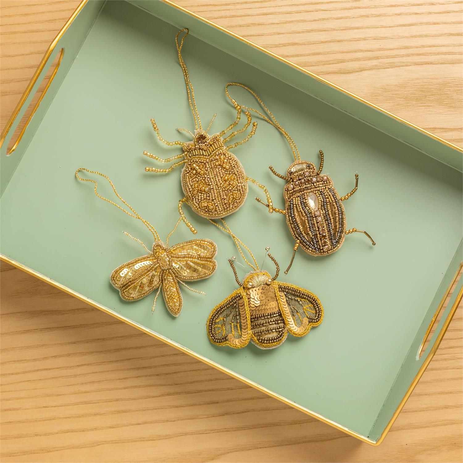 Gold Beaded Beetle Ornaments (S/4)