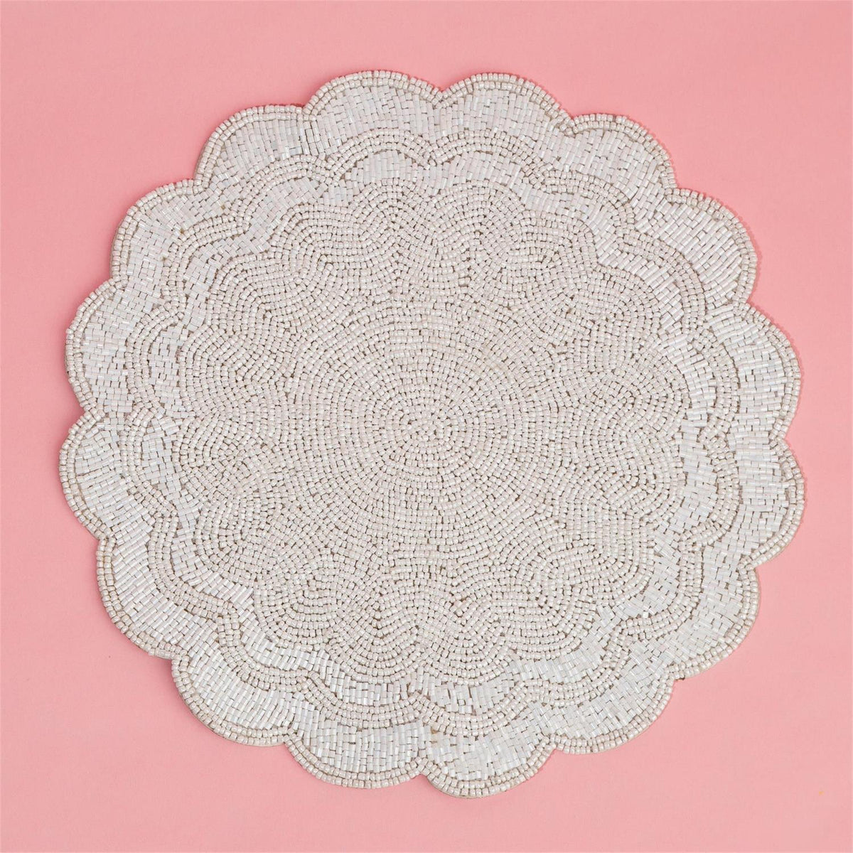 Scalloped White Beaded Charger