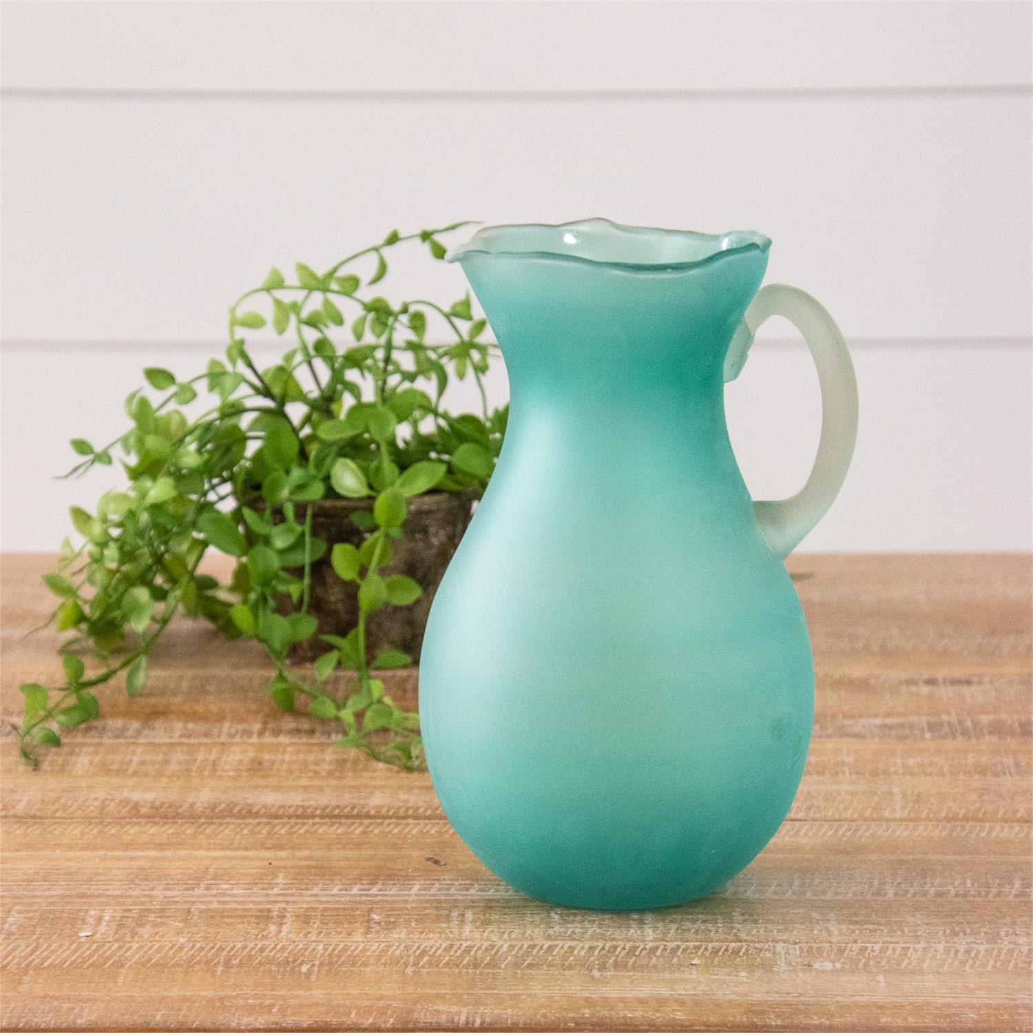 Frosted Teal Glass Pitcher, Lg