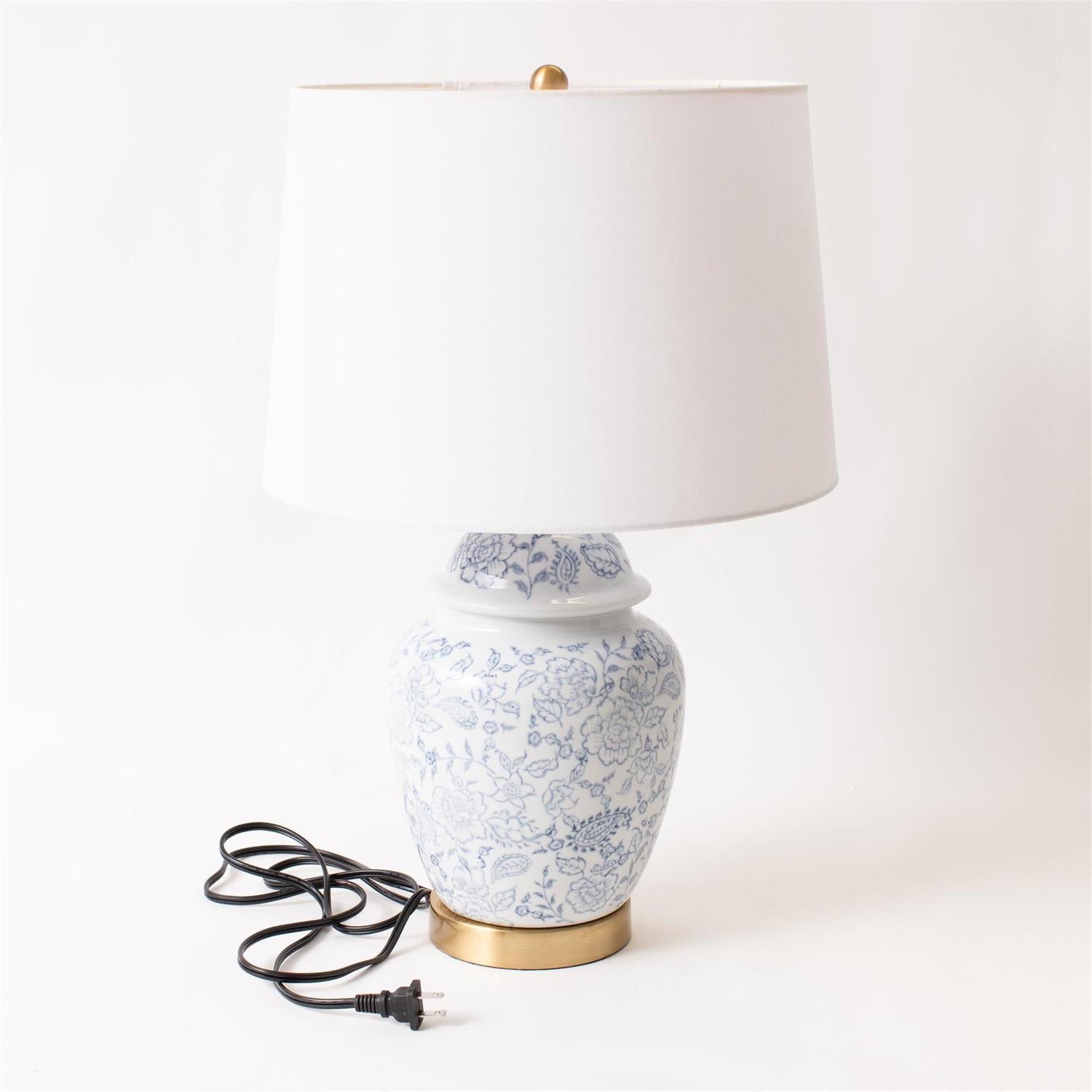 Blue Floral Ginger Jar, With Shade Lamp