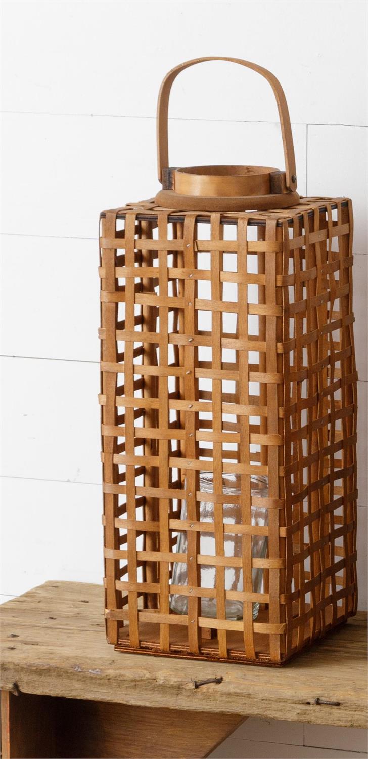 Woven Lantern With Hurricane Glass, Lg