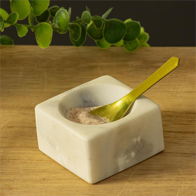 Marble Salt Cellar with Brass Spoon