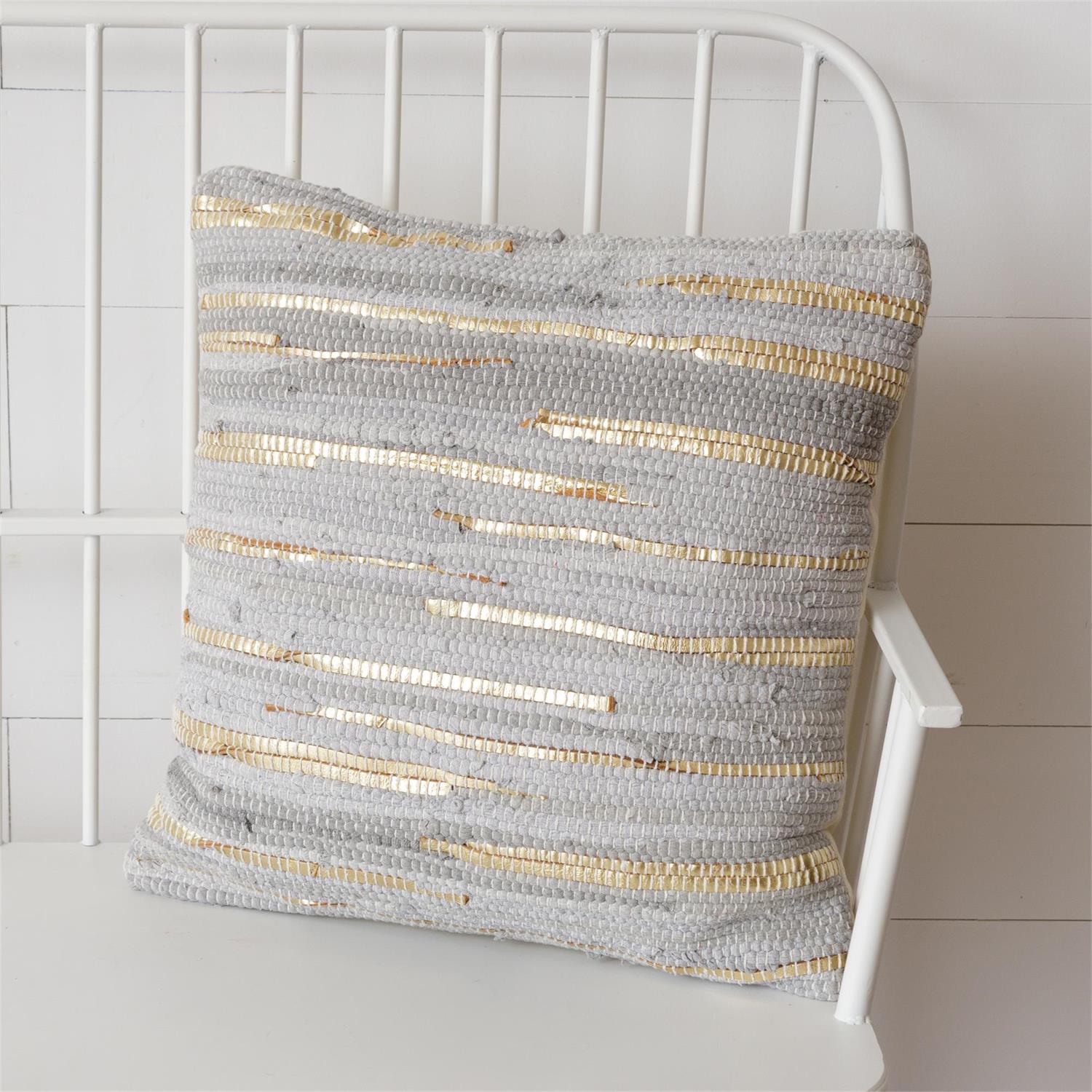 Chindi Pillow - Light Grey And Gold